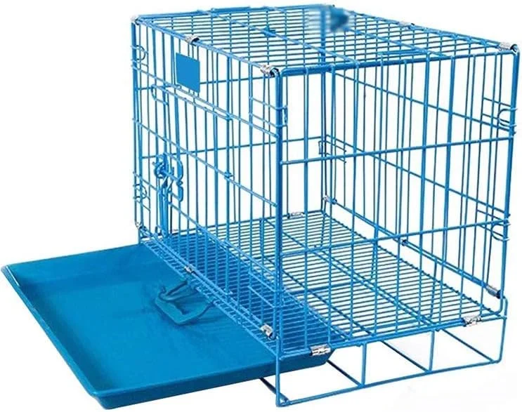 قفس حیوانات خانگی WYJW با سینی، قفس تاشو سگ، توله سگ، جعبه حمل فلزی آموزش دامپزشکی خودرو، آبی (اندازه: 46 * 30 * 37 سانتی متر)