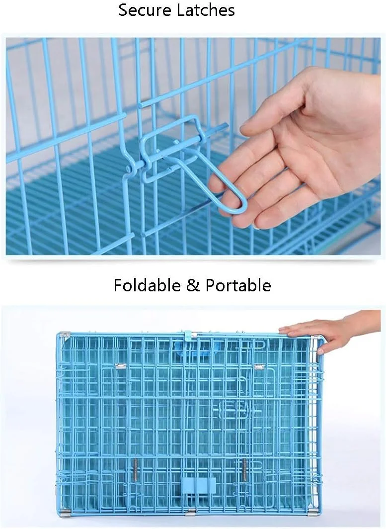 قفس حیوانات خانگی WYJW با سینی، قفس تاشو سگ، توله سگ، جعبه حمل فلزی آموزش دامپزشکی خودرو، آبی (اندازه: 46 * 30 * 37 سانتی متر)