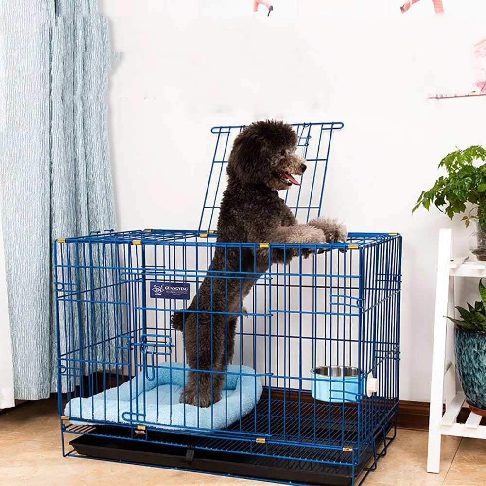 خانه تاشو لوکس سگ WYJW، قفس فلزی تک درب و دو درب سگ، خانه حیوانات خانگی بزرگ XL مناسب فضای داخلی و خارجی، با سینی فلزی مقاوم در برابر جویدن، آبی
