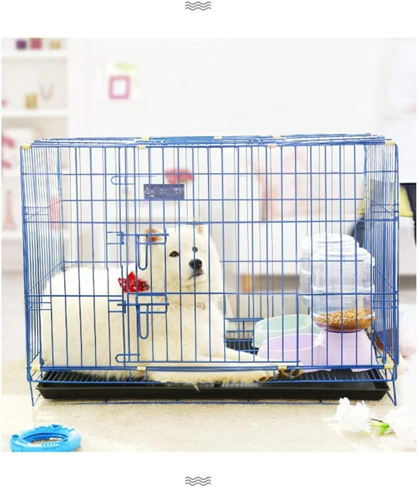 خانه تاشو لوکس سگ WYJW، قفس فلزی تک درب و دو درب سگ، خانه حیوانات خانگی بزرگ XL مناسب فضای داخلی و خارجی، با سینی فلزی مقاوم در برابر جویدن، آبی