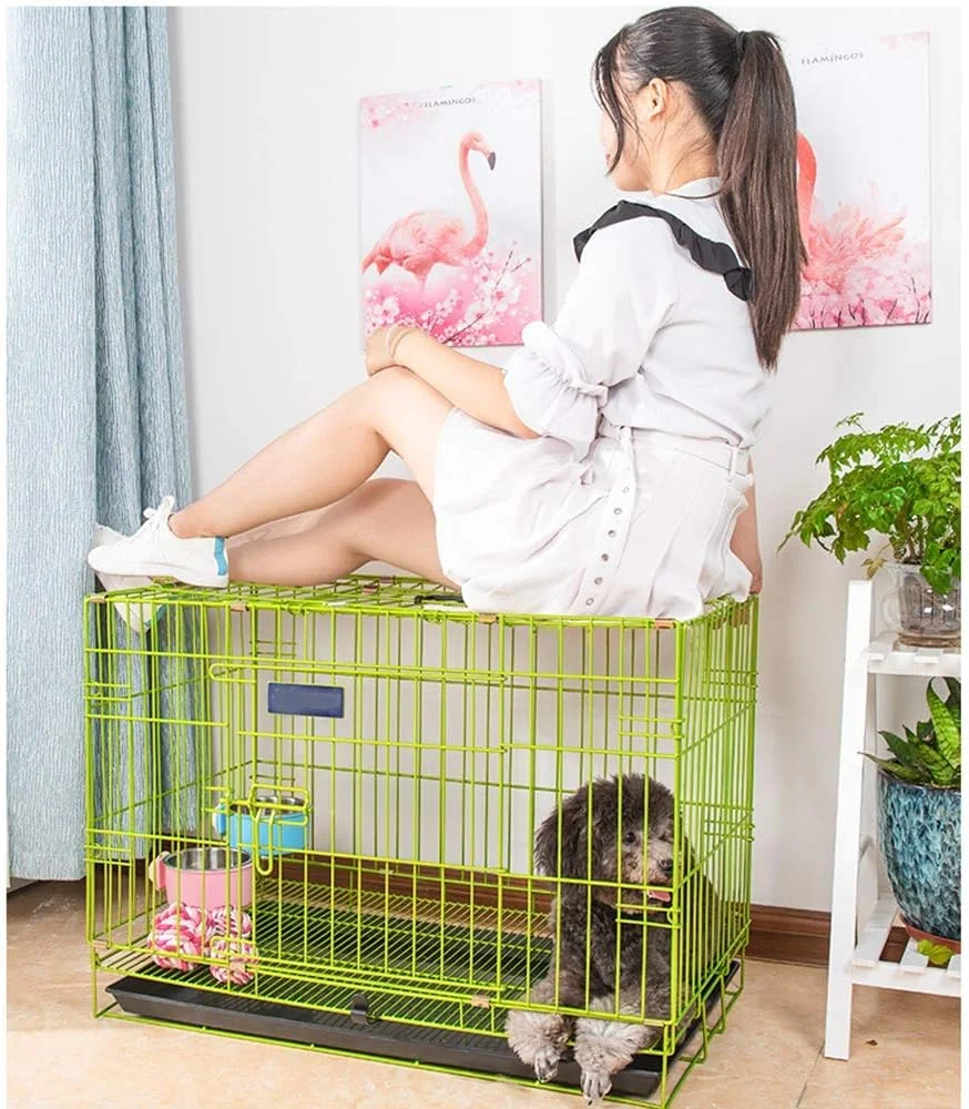 خانه تاشو لوکس سگ WYJW، قفس فلزی تک درب و دو درب، خانه حیوانات خانگی بزرگ XL مناسب فضای داخلی و خارجی، با سینی فلزی مقاوم در برابر جویدن، سبز