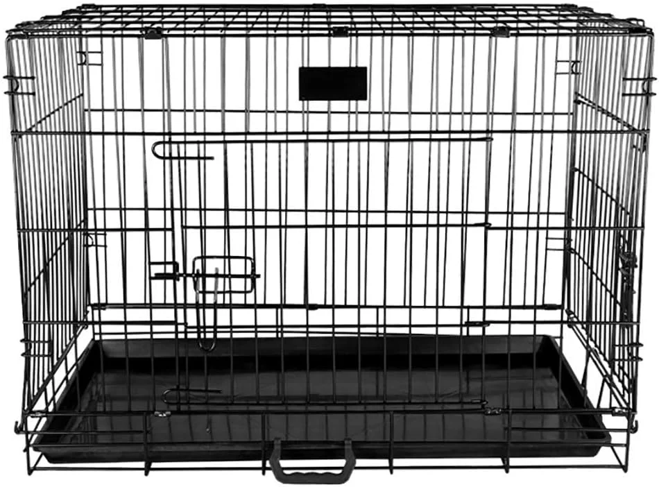 خانه تاشو لوکس سگ WYJW، قفس فلزی تک درب و دو درب، خانه حیوانات خانگی بزرگ XL مناسب فضای داخلی و خارجی، محکم و ایمن، مشکی
