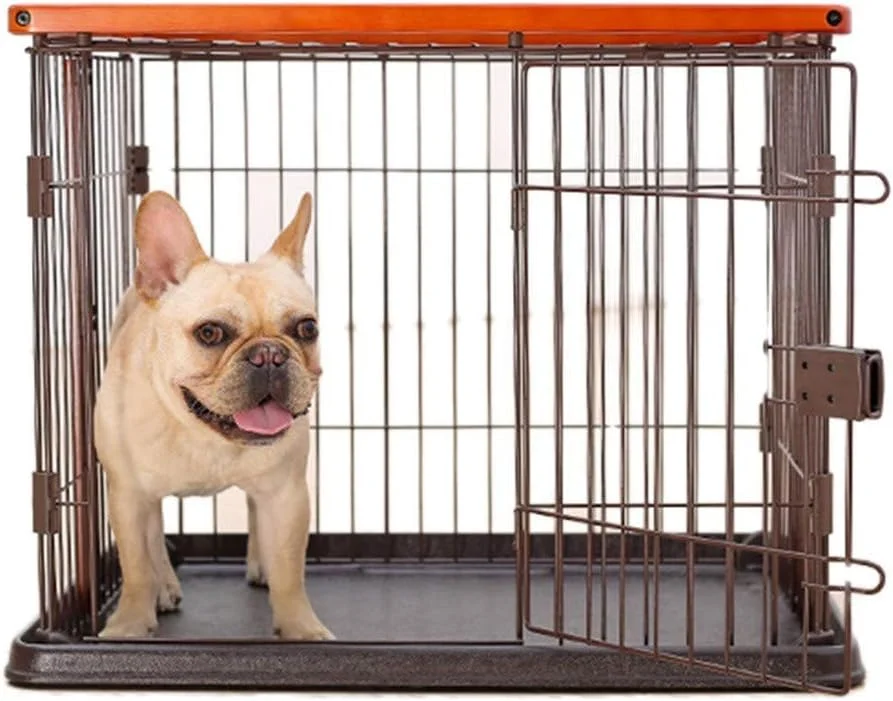 قفس سگ فلزی سنگین WYJW، قفس تاشو حیوانات خانگی با یک قفل درب و سینی برای حیوانات خانگی کوچک و متوسط، مناسب فضای داخلی و خارجی، گربه مشکی، سایز 71 * 56 * 60 سانتی متر