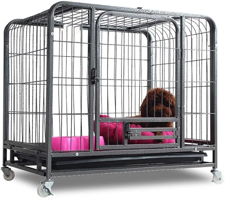 قفس سگ WYJW، قفس تاشو برای حیوانات خانگی با دو درب، قفل و سینی برای حیوانات خانگی کوچک و متوسط، مناسب برای استفاده در داخل و خارج از خانه، گربه، استفاده عمومی، 95 * 65 * 78 سانتی متر، مشکی، سفید، خاکستری