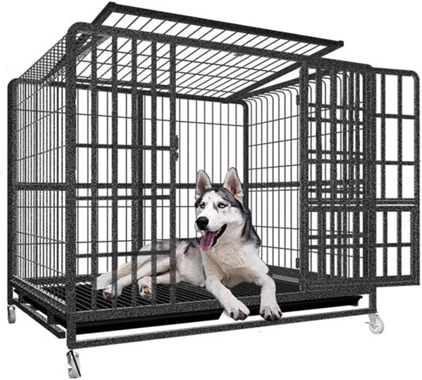 قفس سگ و توله سگ WYJW، باکس حیوانات خانگی مشکی با سینی زیرین، طراحی قفل خودکار دو درب، 5 سایز برای سگ های کوچک، متوسط ​​و بزرگ، L