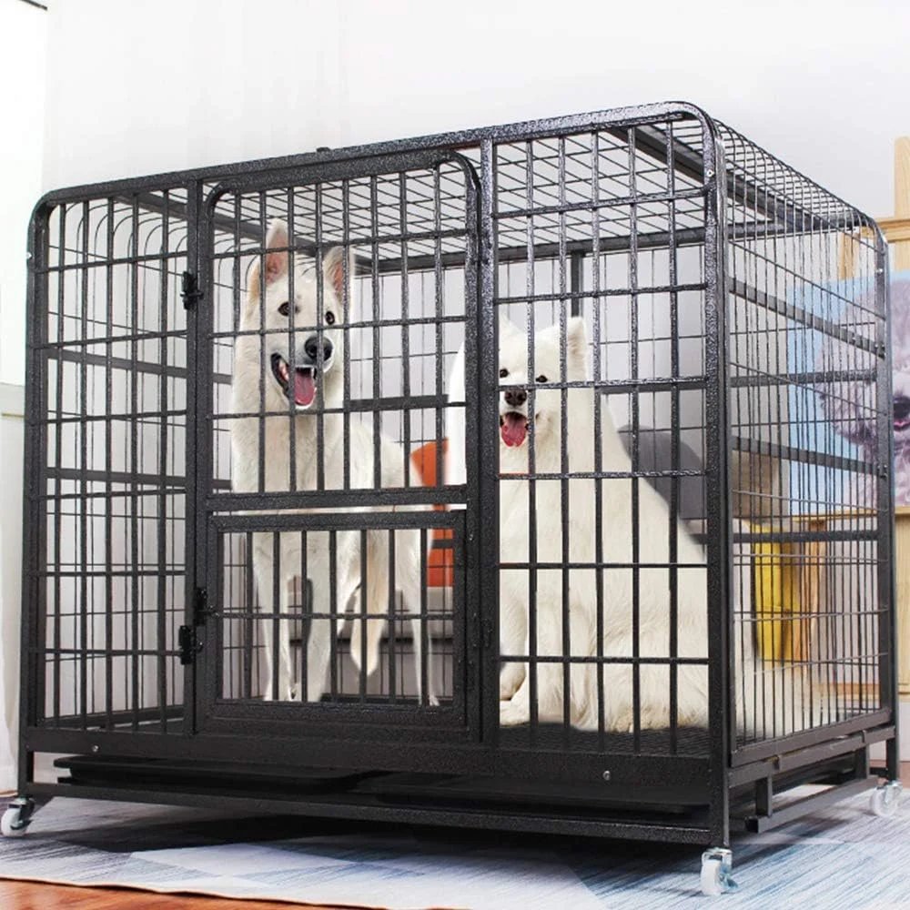 قفس سگ و توله سگ WYJW، باکس حیوانات خانگی مشکی با سینی زیرین، طراحی قفل خودکار دو درب، 5 سایز برای سگ های کوچک، متوسط ​​و بزرگ، L