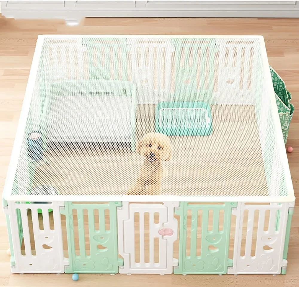 محوطه و مانع سگ WWART به همراه کیت نصب دیواری، محفظه حیوانات خانگی 20 پنلی، شامل درب قفل‌دار حیوانات خانگی، نصب سخت‌افزاری یا مستقل، تخت سگ، توالت سگ، آبخوری حیوانات خانگی، کاسه سگ