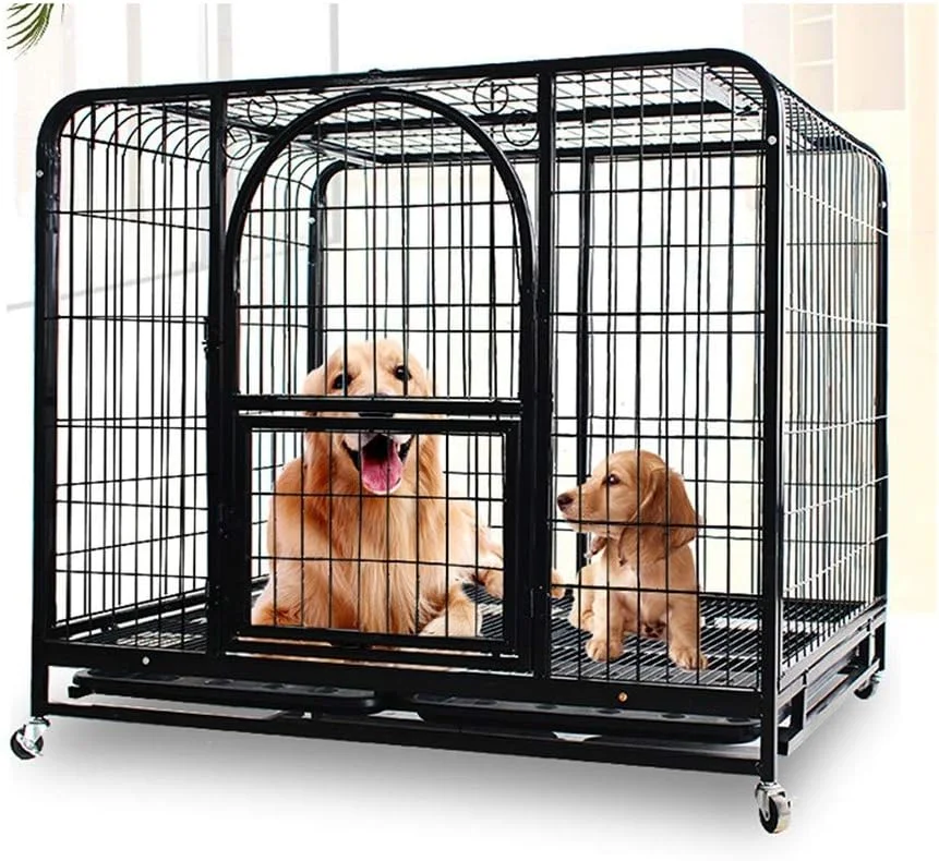 قفس سگ WYJW، قفس تاشو حیوانات خانگی با دو درب، قفل و سینی برای حیوانات خانگی کوچک و متوسط، مناسب برای فضای داخلی و خارجی، گربه، استفاده عمومی، 95 * 65 * 78 سانتی متر، مشکی، سفید، خاکستری