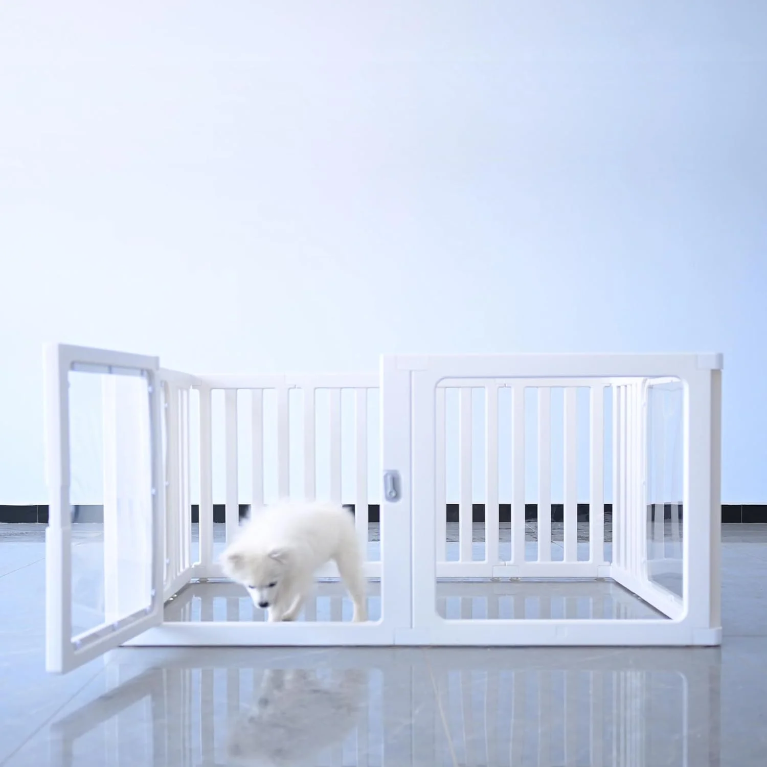 محوطه بازی حیوانات خانگی WOOQOTT با درب، محوطه بازی سگ، محوطه بازی توله سگ، دید شفاف، مونتاژ آسان، حصار ایمنی توله سگ، برای سگ های کوچک، توله سگ ها (6 پنل پلاستیکی + 4 پنل شفاف)