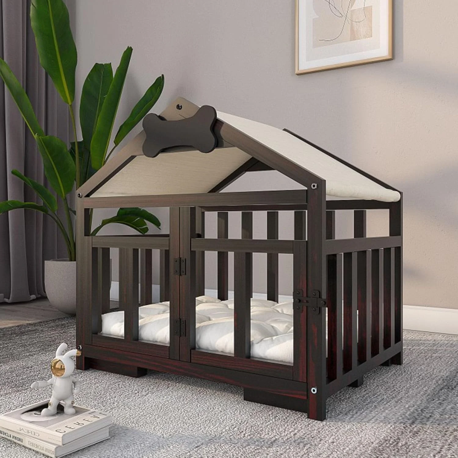 خانه سگ چوبی با کوسن نرم و در، خانه سگ مدرن داخلی، خانه حیوانات خانگی تزئینی برای سگ های کوچک، متوسط و بزرگ، قهوه ای (65cm*54cm*72cm) خانه سگ چوبی با کوسن نرم و در، خانه سگ مدرن داخلی، خانه حیوانات خانگی تزئینی برای سگ های کوچک، متوسط و بزرگ، قهوه ای (65cm*54cm*72cm)