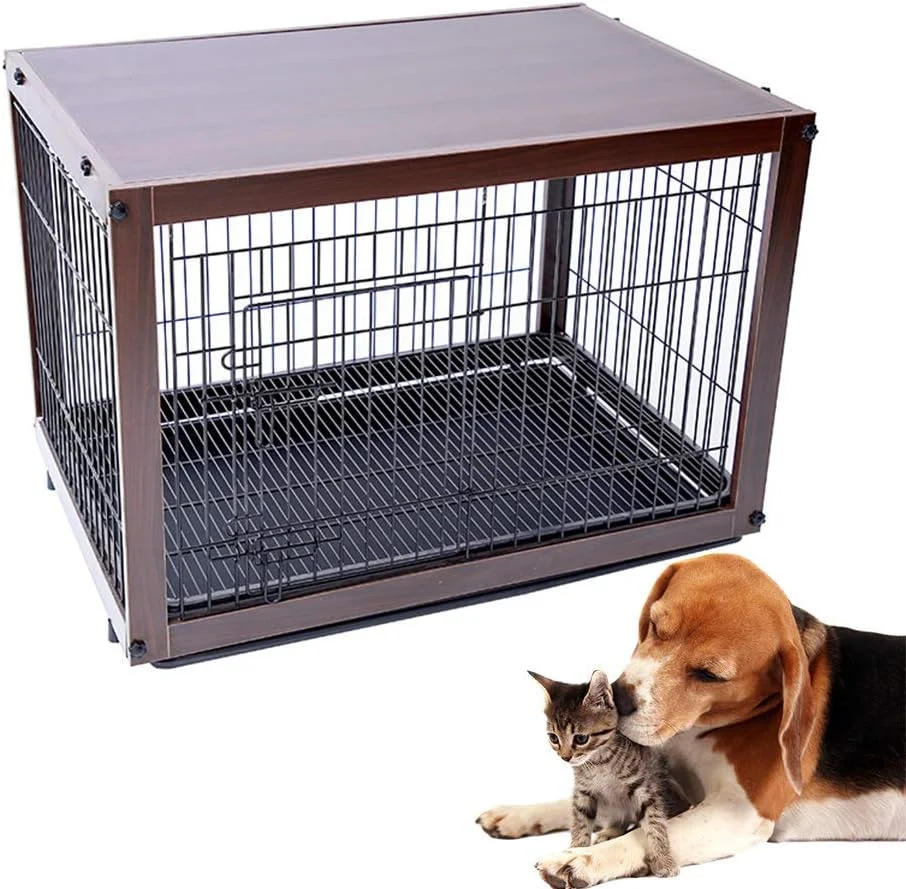 قفس سگ فلزی WYJW با جعبه چوبی و میز بالایی با پایه مرتفع، مناسب برای سبک های مختلف خانه، 3 سایز مناسب برای سگ های بزرگ، متوسط و کوچک، قهوه ای، L قفس سگ فلزی WYJW با جعبه چوبی و میز بالایی با پایه مرتفع، مناسب برای سبک های مختلف خانه، 3 سایز مناسب برای سگ های بزرگ، متوسط و کوچک، قهوه ای، L