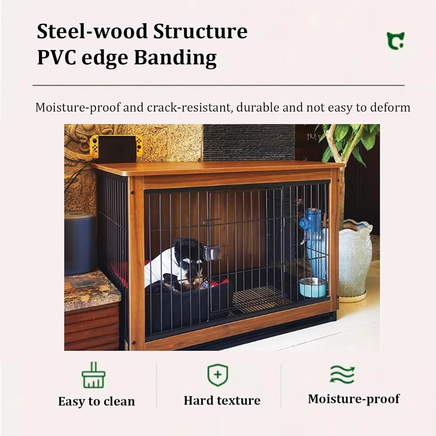 خانه چوبی سگ، قفس سگ خانگی داخلی با سینی قابل جابجایی، قفس سگ سنگین برای سگ های بزرگ و متوسط (مشکی، 98*64*76.5 سانتی متر)