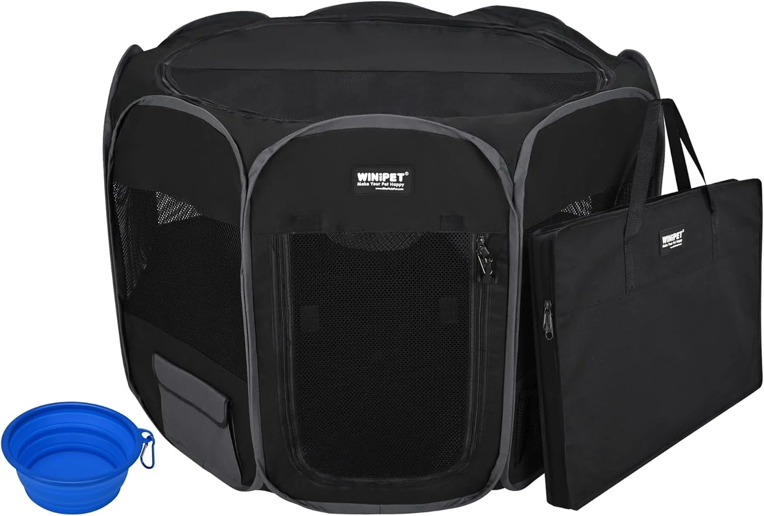 محوطه بازی تاشو نرم حیوانات خانگی Winipet با 2 درب، به همراه کیف حمل و کاسه سیلیکونی با درجه غذایی، محوطه بازی قابل حمل سگ و گربه در 10 اندازه و 12 رنگ، محوطه تمرین، خانه حیوانات خانگی داخلی و خارجی