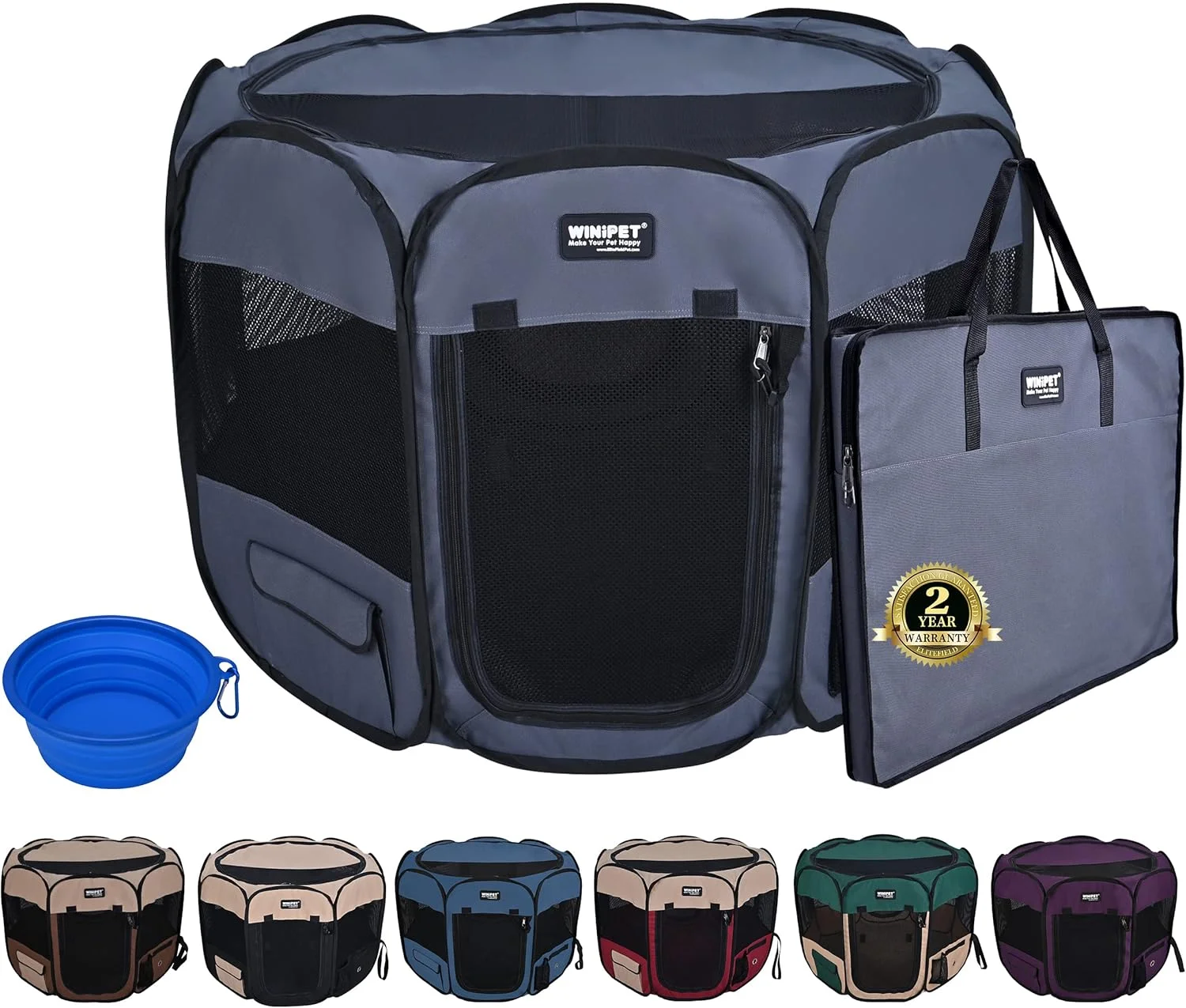 محوطه بازی تاشو نرم حیوانات خانگی دو درب Winipet، به همراه کیف حمل و کاسه سیلیکونی با درجه غذایی، محوطه بازی قابل حمل سگ و گربه در 10 اندازه و 12 رنگ، محوطه تمرین، خانه حیوانات خانگی داخلی و خارجی محوطه بازی تاشو نرم حیوانات خانگی دو درب Winipet، به همراه کیف حمل و کاسه سیلیکونی با درجه غذایی، محوطه بازی قابل حمل سگ و گربه در 10 اندازه و 12 رنگ، محوطه تمرین، خانه حیوانات خانگی داخلی و خارجی