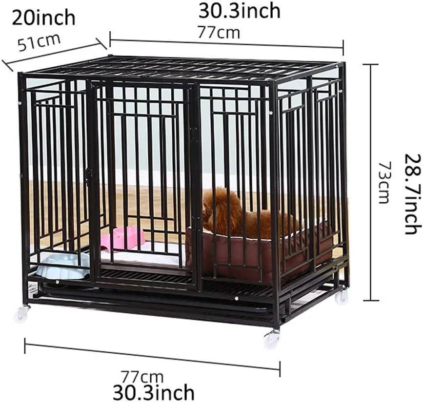 قفس سگ سفید داخل خانه با توالت، حصار سگ خانگی با سینی و چرخ جهانی ترمزدار (سایز: S)