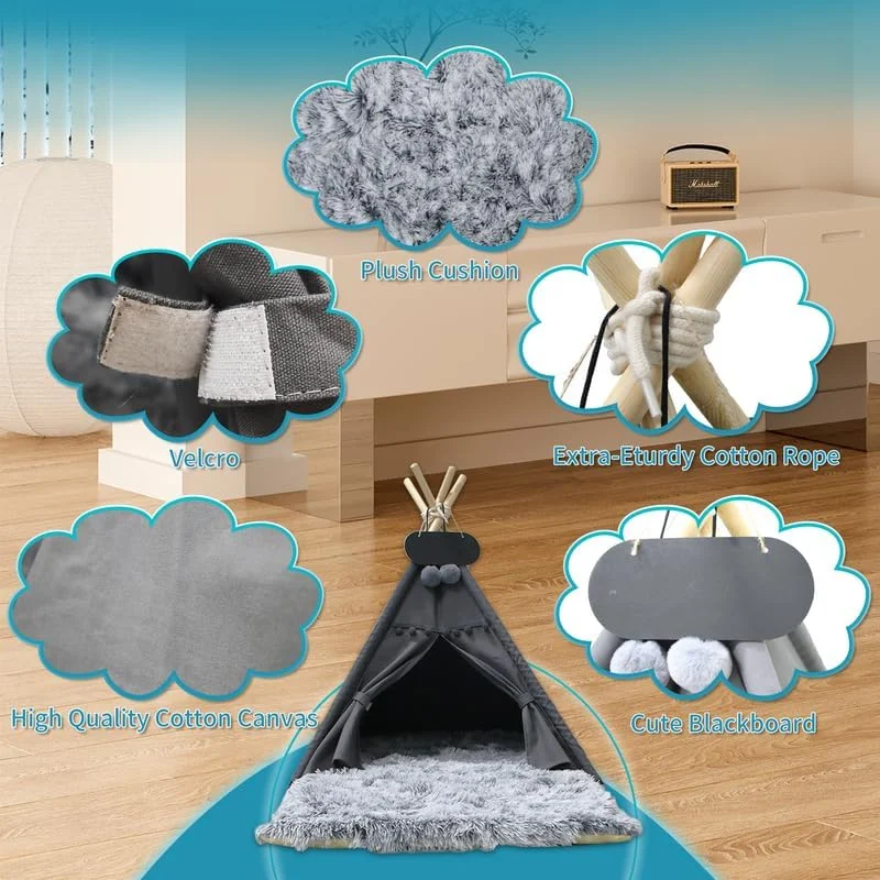 چادر تیپی Whiwhi برای حیوانات خانگی به همراه تشک مخمل خواب دار سگ، چادر لوکس سگ، قابل جدا شدن و شستشو، چادرهای حیوانات خانگی، تخت خواب قابل حمل حیوانات خانگی، تخت خواب چند منظوره سگ، چادر گربه، 50 x 50 x 60 سانتی متر چادر تیپی Whiwhi برای حیوانات خانگی به همراه تشک مخمل خواب دار سگ، چادر لوکس سگ، قابل جدا شدن و شستشو، چادرهای حیوانات خانگی، تخت خواب قابل حمل حیوانات خانگی، تخت خواب چند منظوره سگ، چادر گربه، 50 x 50 x 60 سانتی متر