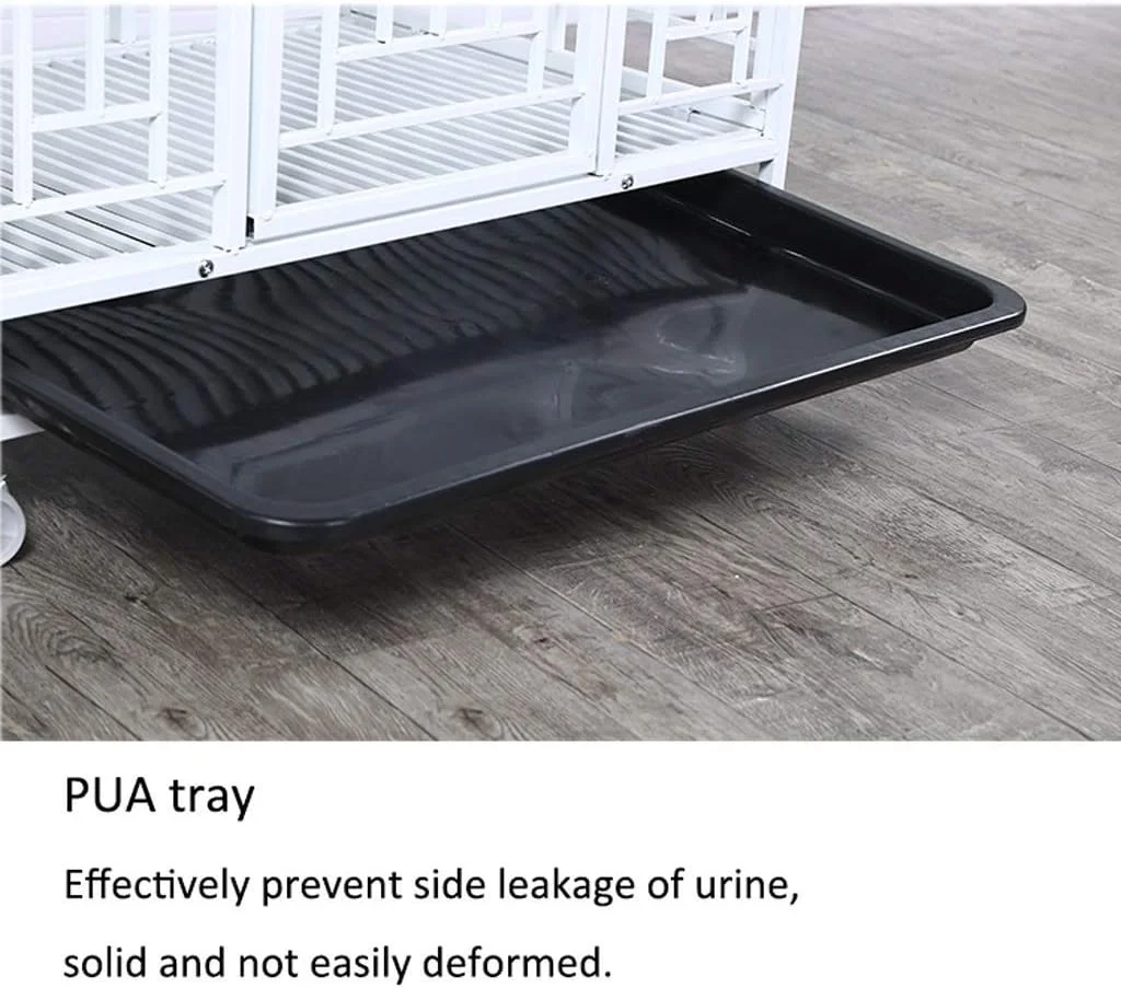 قفس سگ سفید داخل خانه با توالت، حصار سگ خانگی با سینی و چرخ جهانی ترمزدار (سایز: S)