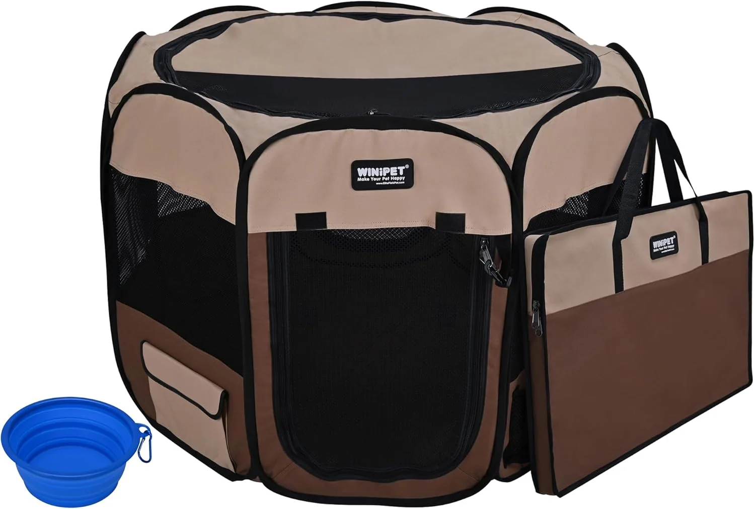 محوطه بازی تاشو نرم حیوانات خانگی دو درب Winipet، به همراه کیف حمل و کاسه سیلیکونی با گرید غذایی، محوطه بازی سگ و گربه قابل حمل در 10 اندازه و 12 رنگ، محوطه تمرین، خانه حیوانات خانگی داخلی و خارجی