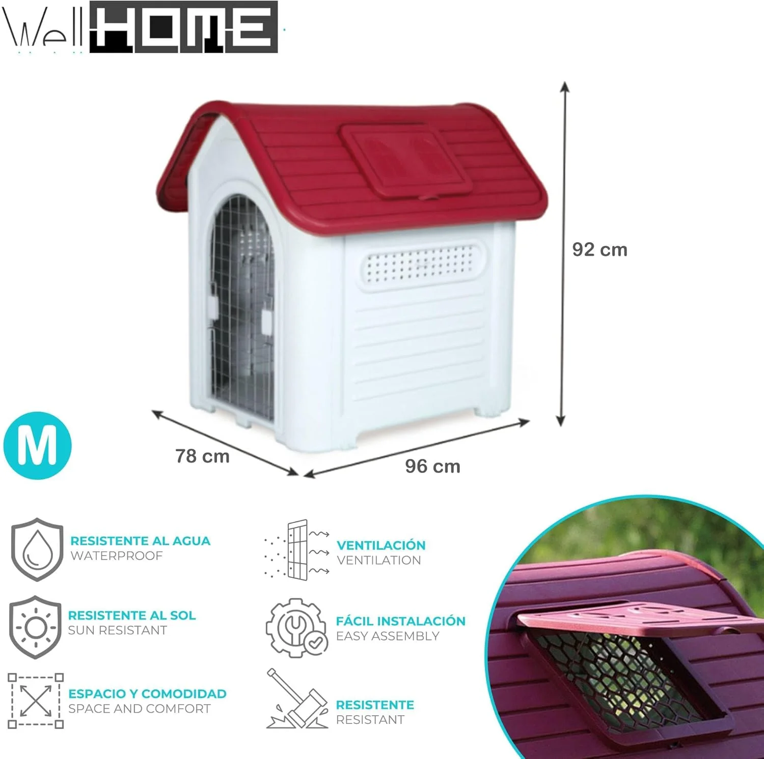 خانه سگ ول هوم با سقف قرمز، ابعاد ۹۶x۷۸x۹۲ سانتی متر