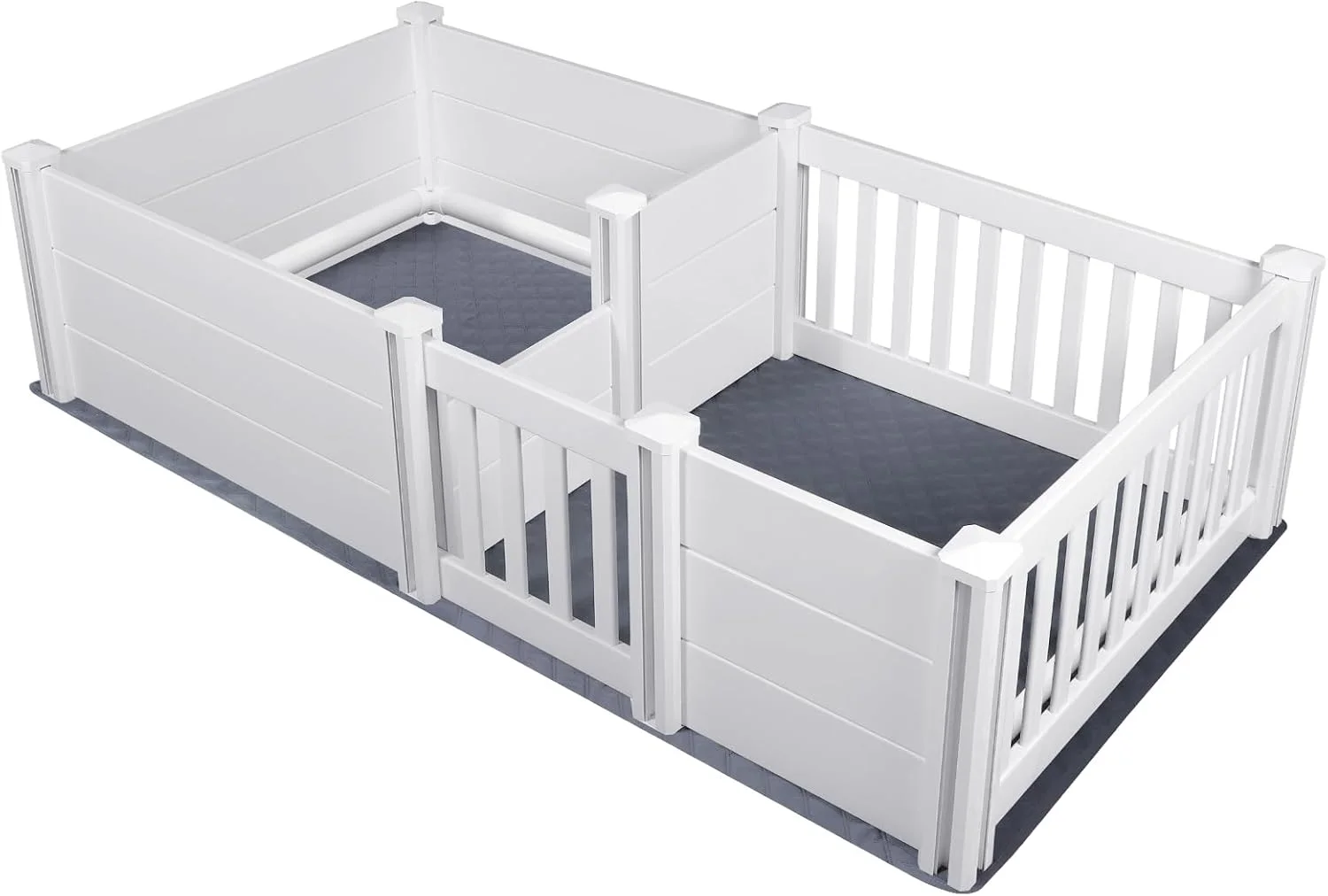 جعبه زایمان سگ، جعبه زایمان با نرده های محافظ و پد ضد آب، 193 × 96.5 × 45.7 سانتی متر، جعبه زایمان 2 اتاقه با درب با ارتفاع قابل تنظیم و قلاده های شناسایی برای سگ های بزرگ، متوسط و کوچک