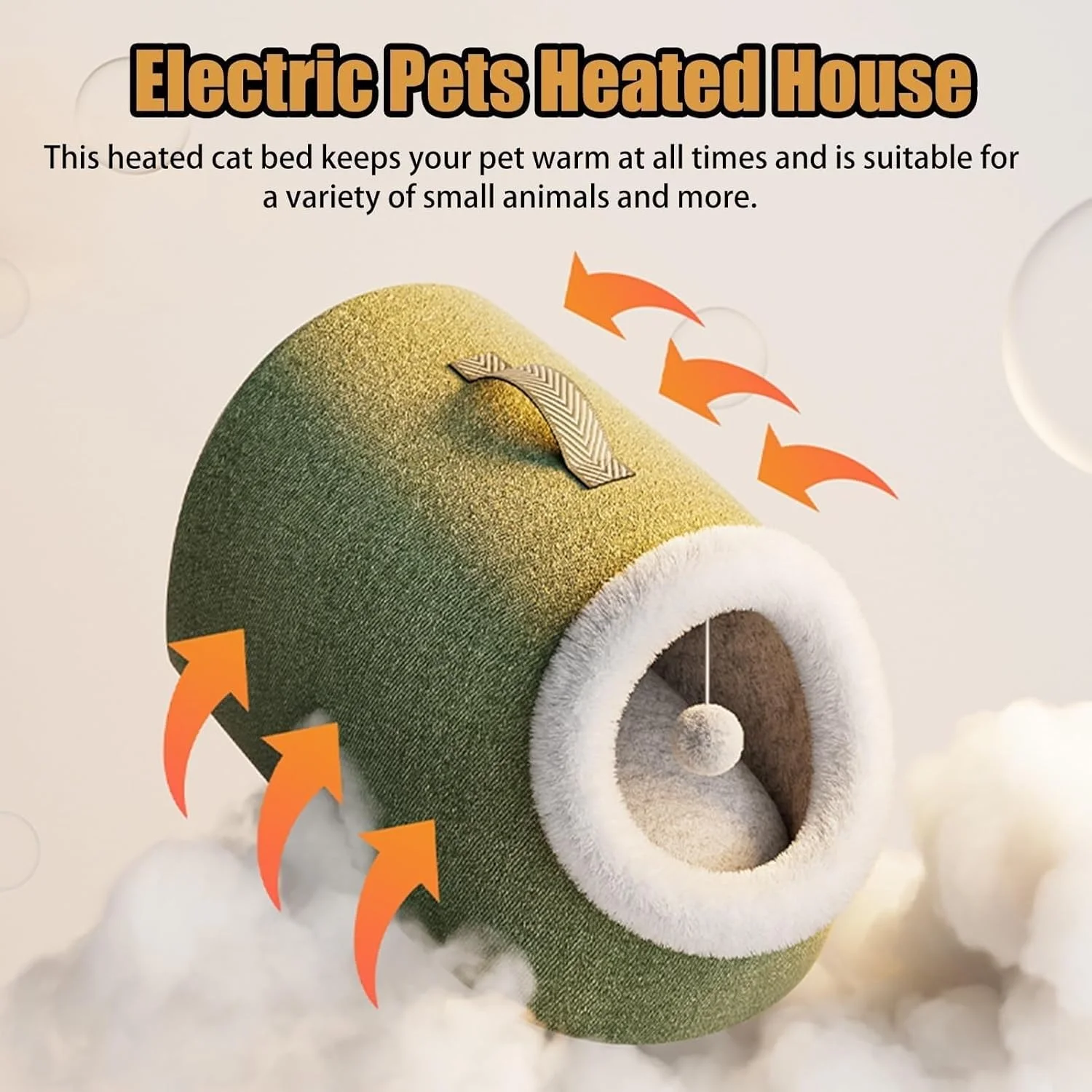 خانه گربه گرمایشی WHIPIN، پد غار تخت سگ گرمایشی برقی با قابلیت تنظیم دما در 9 سطح، خانه حیوانات خانگی داخلی زمستانی گرم و دنج، پناهگاه گربه گرمایشی برای داخل و خارج از منزل (سایز: بزرگ)