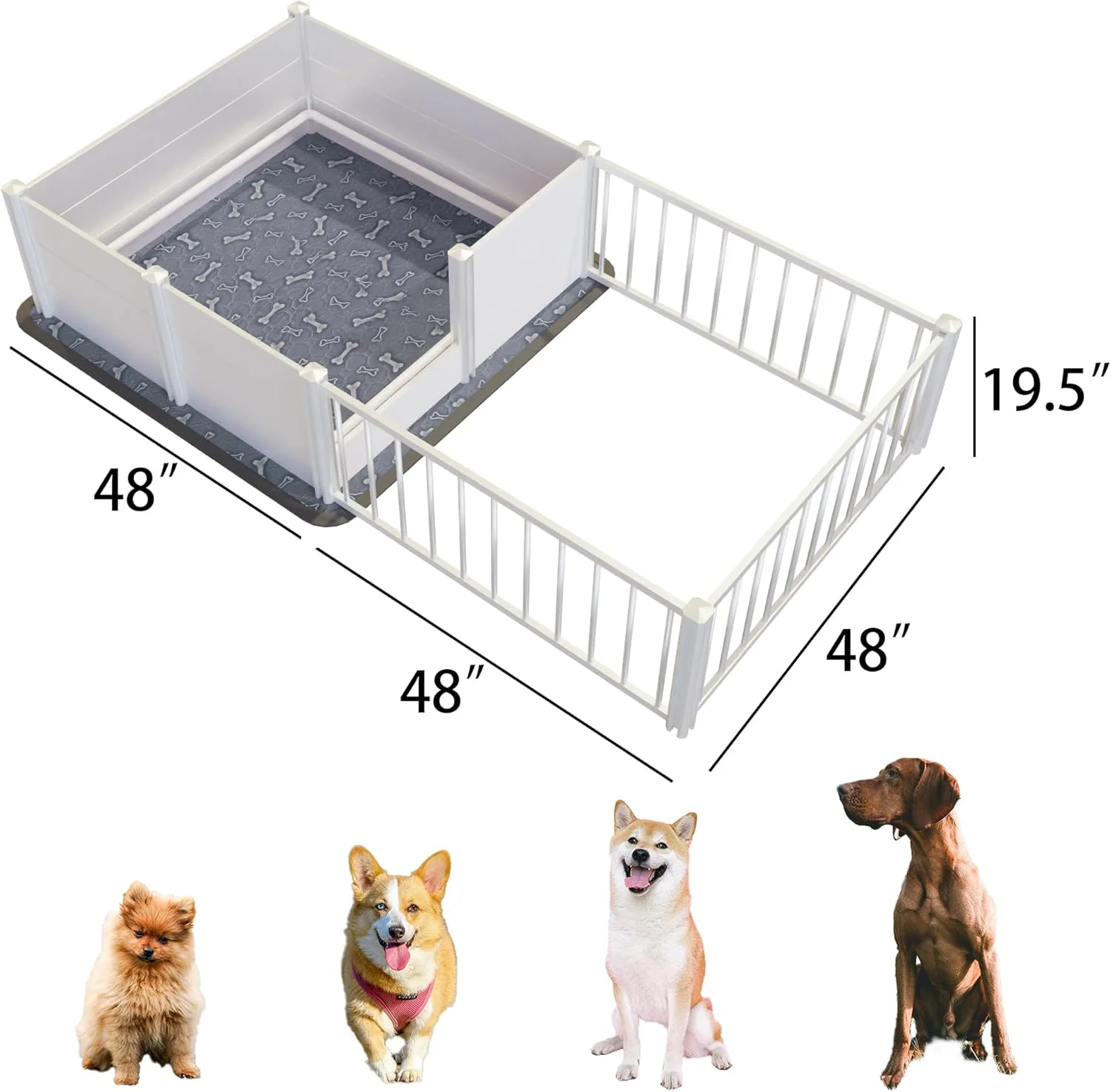 باکس زایمان سگ EXROO، باکس زایمان سگ با پدهای قابل شستشو، باکس زایمان دو اتاقه برای سگ های نژاد بزرگ، کیت زایمان داخلی برای توله سگ ها، سفید، 244x122x50 سانتی متر