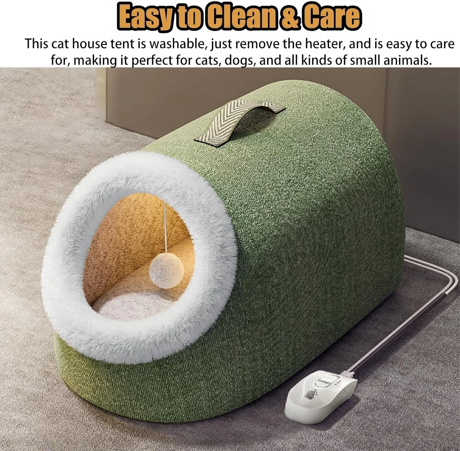 خانه گربه گرمایشی WHIPIN، پد غار تخت سگ گرمایشی برقی با قابلیت تنظیم دما در 9 سطح، خانه حیوانات خانگی داخلی زمستانی گرم و دنج، پناهگاه گربه گرمایشی برای داخل و خارج از منزل (سایز: بزرگ)