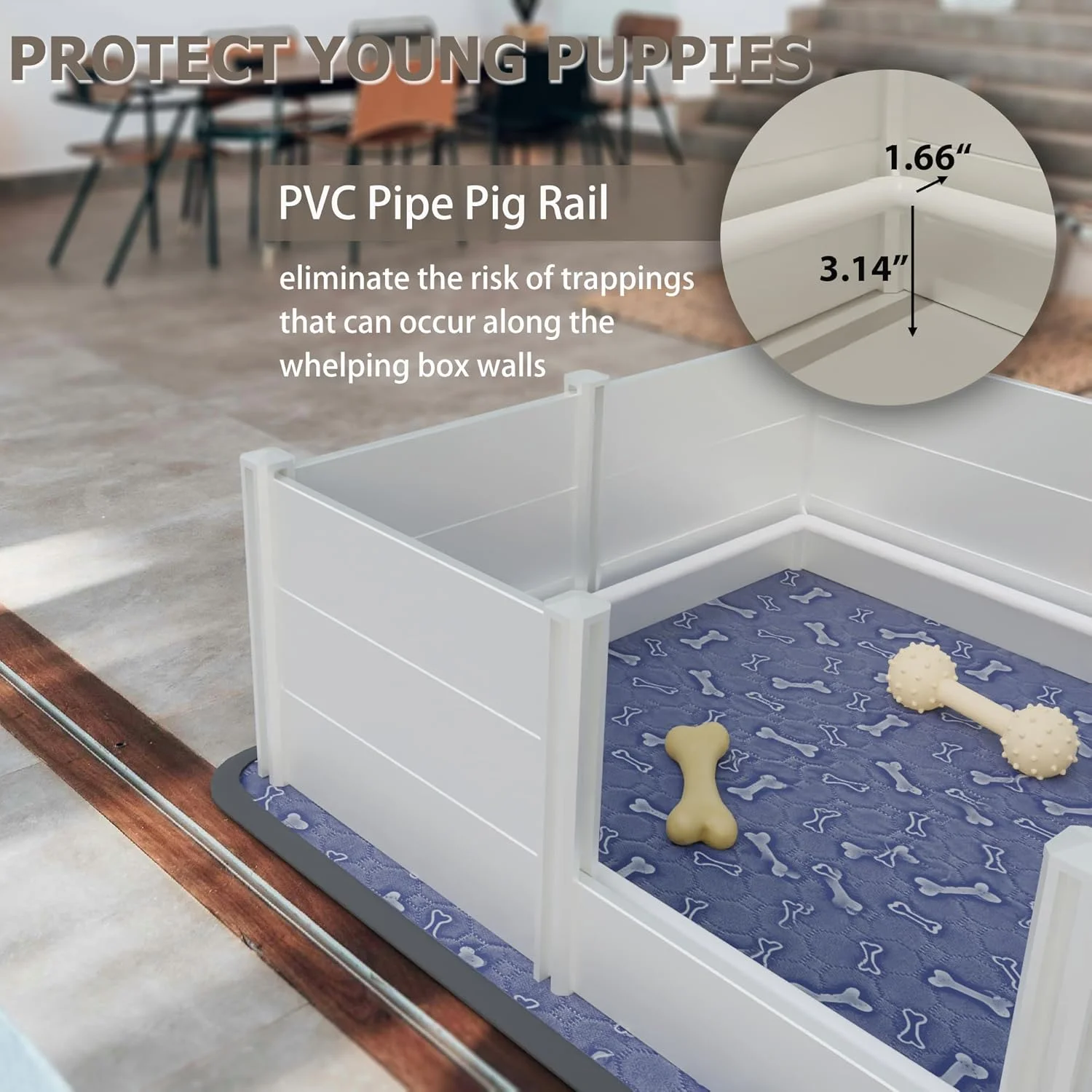 باکس زایمان سگ EXROO، باکس زایمان سگ با پدهای قابل شستشو، باکس زایمان دو اتاقه برای سگ های نژاد بزرگ، کیت زایمان داخلی برای توله سگ ها، سفید، 244x122x50 سانتی متر