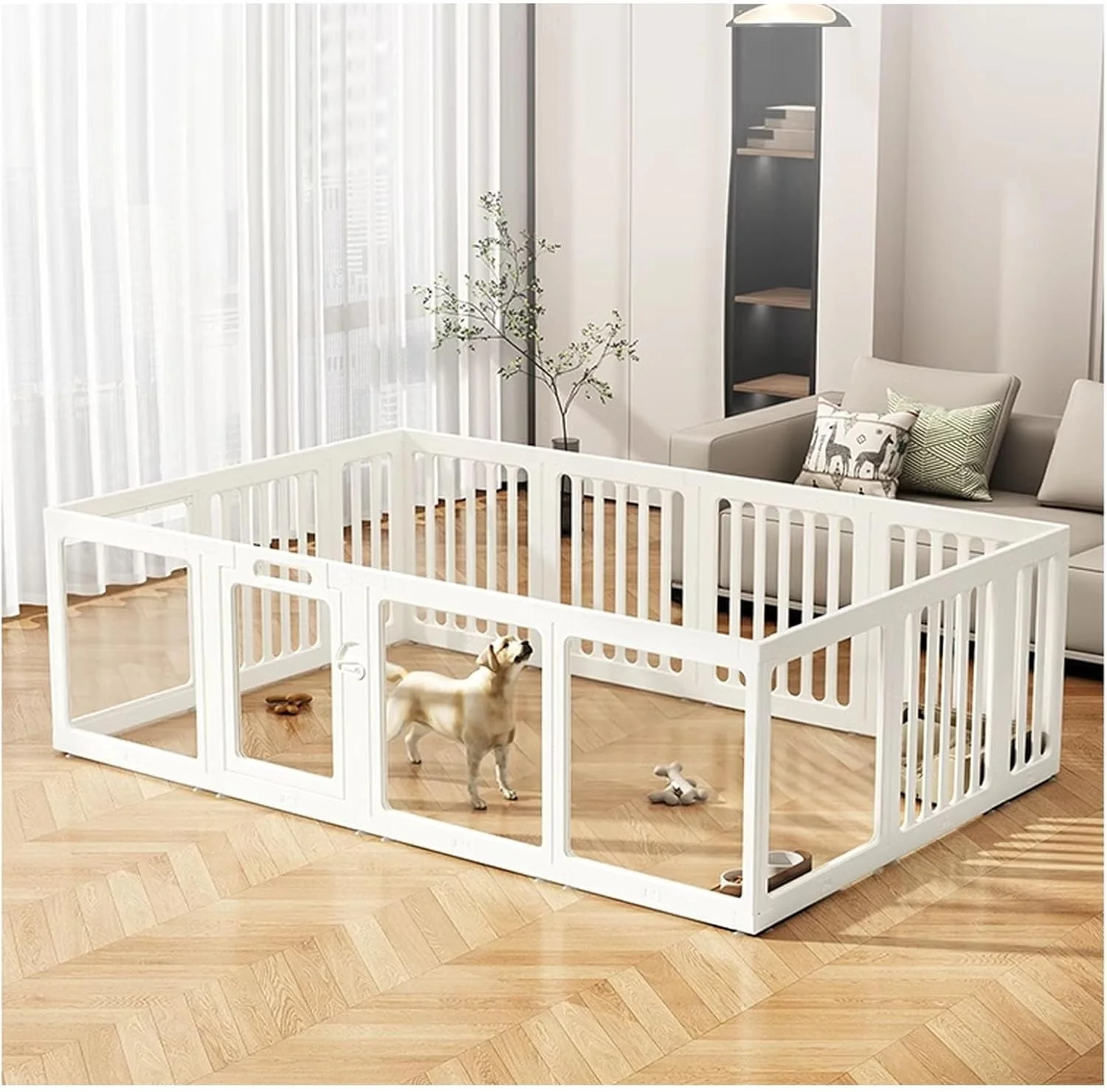 محوطه بازی توله سگ، باکس زایمان برای توله سگ ها، محوطه بازی سگ اکریلیک، حصار سگ تاشو با درب ورودی، مناسب برای سگ ها، گربه ها، خرگوش، محوطه بازی حیوانات خانگی، مونتاژ آسان (ارتفاع 75 سانتی متر، 126x126 سانتی متر / 50x50 اینچ)