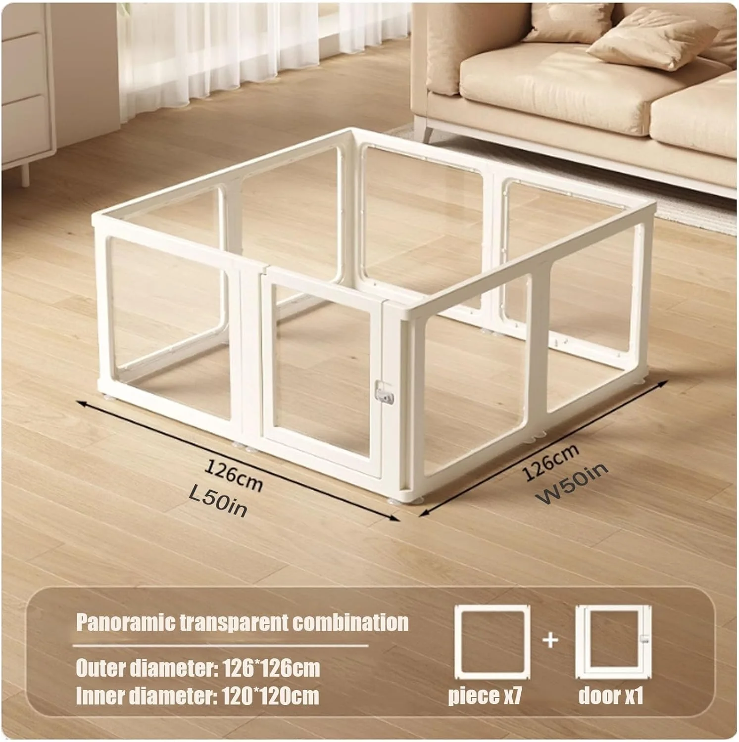 محوطه بازی توله سگ، باکس زایمان برای توله سگ ها، محوطه بازی سگ اکریلیک، حصار سگ تاشو با درب ورودی، مناسب برای سگ ها، گربه ها، خرگوش، محوطه بازی حیوانات خانگی، مونتاژ آسان (ارتفاع 75 سانتی متر، 126x126 سانتی متر / 50x50 اینچ)