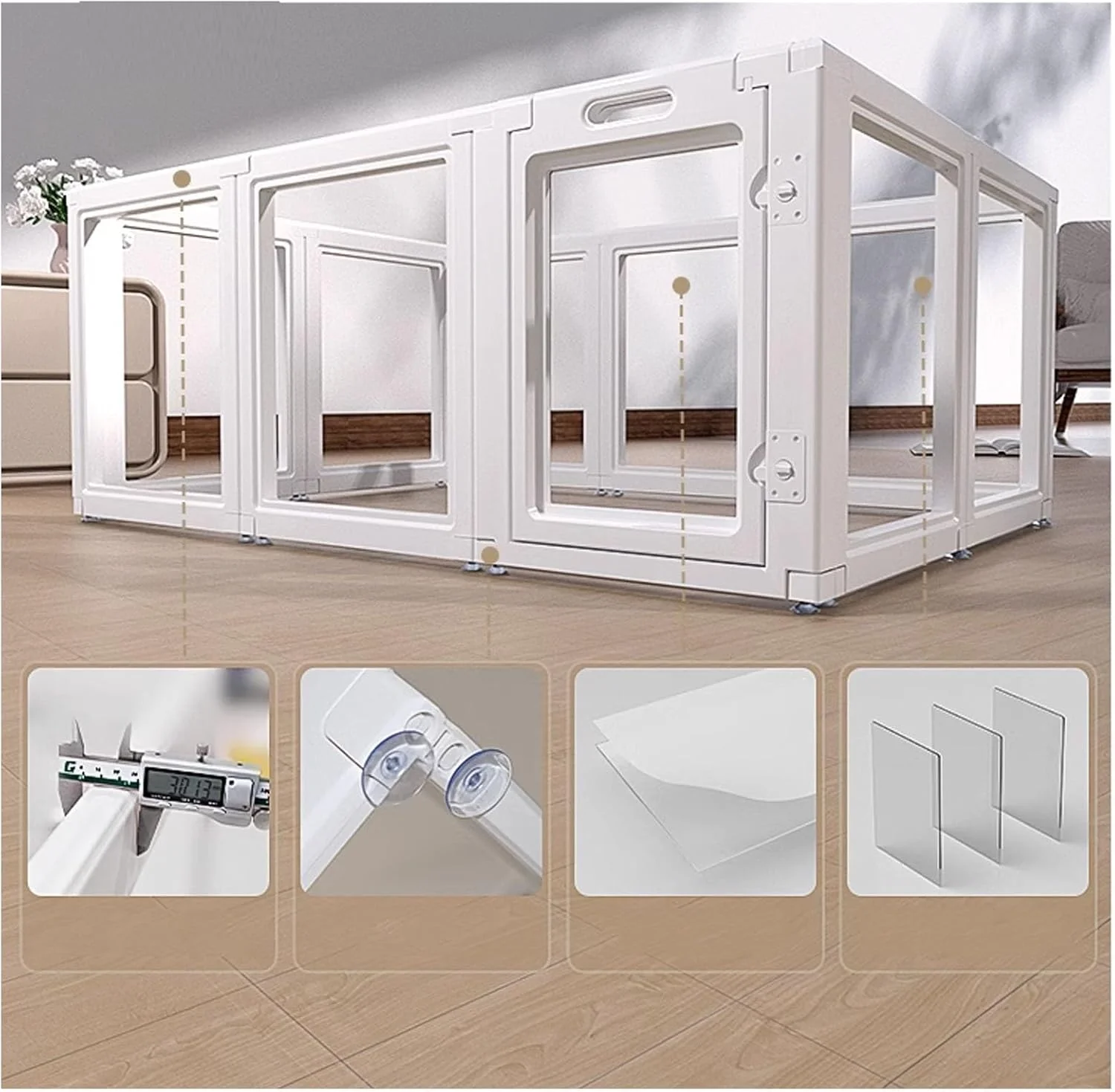 محوطه بازی توله سگ، باکس زایمان برای توله سگ ها، محوطه بازی سگ اکریلیک، حصار سگ تاشو با درب ورودی، مناسب برای سگ ها، گربه ها، خرگوش، محوطه بازی حیوانات خانگی، مونتاژ آسان (ارتفاع 75 سانتی متر، 126x126 سانتی متر / 50x50 اینچ)