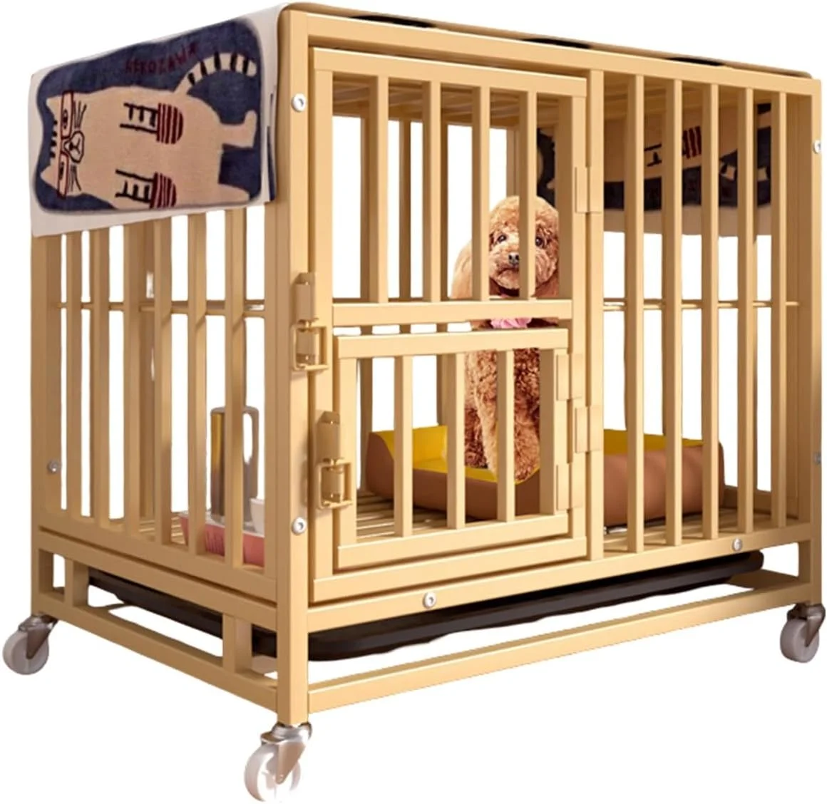 قفس سگ سنگین با چرخ، لانه حیوانات خانگی طلایی قابل حمل با سینی جداشدنی، برای سگ های کوچک و متوسط، قفس حیوانات خانگی تخریب ناپذیر (70cm/27.5in) قفس سگ سنگین با چرخ، لانه حیوانات خانگی طلایی قابل حمل با سینی جداشدنی، برای سگ های کوچک و متوسط، قفس حیوانات خانگی تخریب ناپذیر (70cm/27.5in)