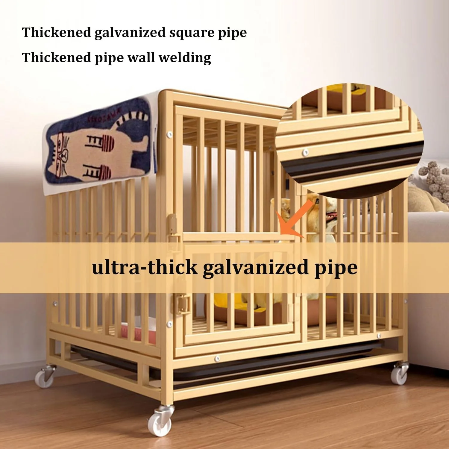 قفس سگ سنگین با چرخ، لانه حیوانات خانگی طلایی قابل حمل با سینی جداشدنی، برای سگ های کوچک و متوسط، قفس حیوانات خانگی تخریب ناپذیر (70cm/27.5in) قفس سگ سنگین با چرخ، لانه حیوانات خانگی طلایی قابل حمل با سینی جداشدنی، برای سگ های کوچک و متوسط، قفس حیوانات خانگی تخریب ناپذیر (70cm/27.5in)