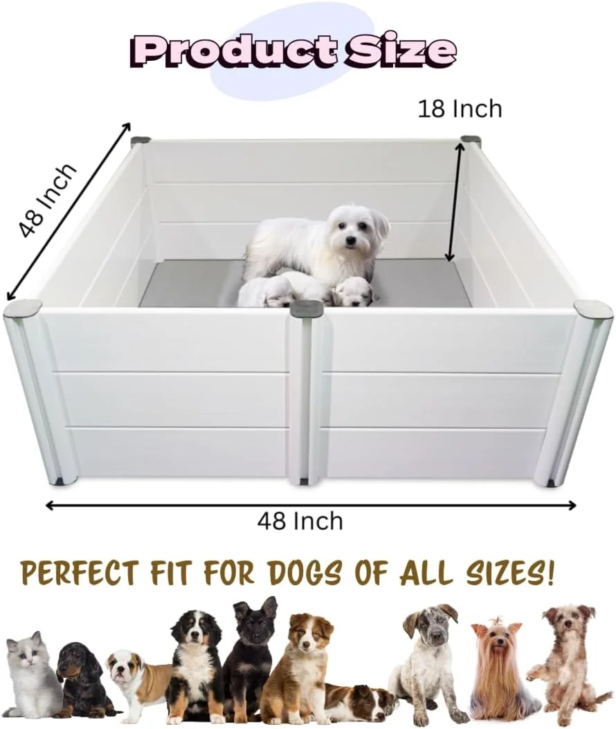 جعبه زایمان سگ همراه با پد ادرار (122x122x46 سانتی متر) - درب جلویی با ارتفاع قابل تنظیم و بازشوی روان، جعبه زایمان جادار سگ - نصب آسان