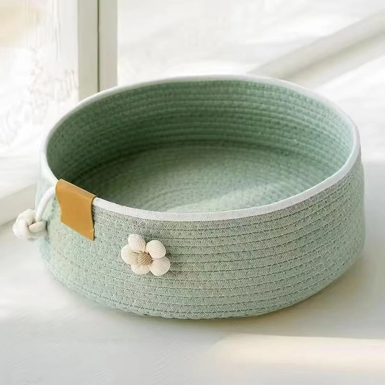 سبد تخت گربه | لانه حیوانات خانگی بافت بزرگ | مبلمان حیوانات خانگی خراشنده برای نژادهای کوچک، متوسط و بزرگ، مناسب استراحت، بازی، خواب، میز، لبه پنجره، ماشین، تابستان در داخل خانه