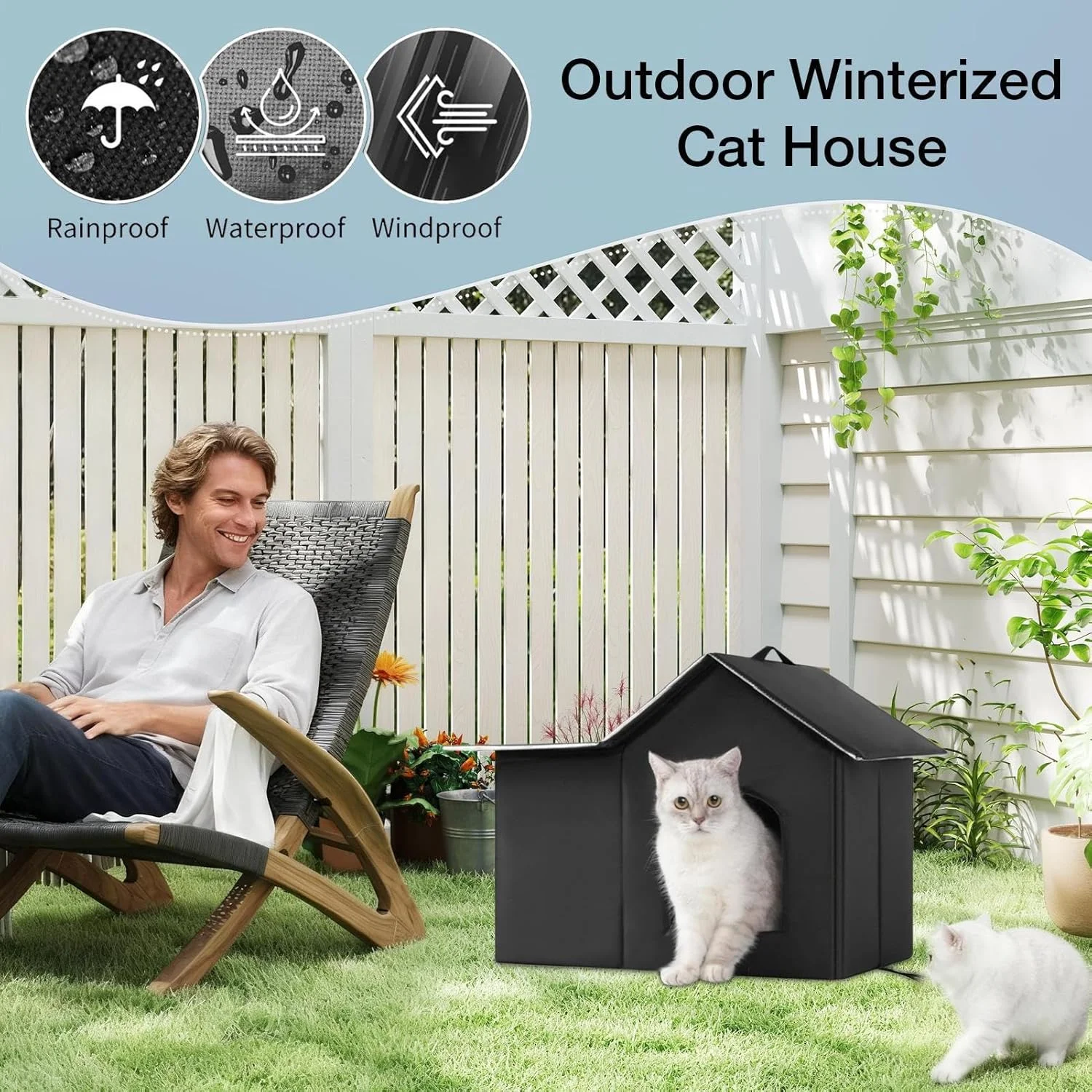 خانه گربه ضد آب و هوا برای فضای باز، پناهگاه گرم و راحت حیوانات خانگی برای زمستان، لانه غار بچه گربه گرم و تاشو و قابل شستشو برای ایوان، چمن، باغ، حیاط، بالکن و حیاط خلوت