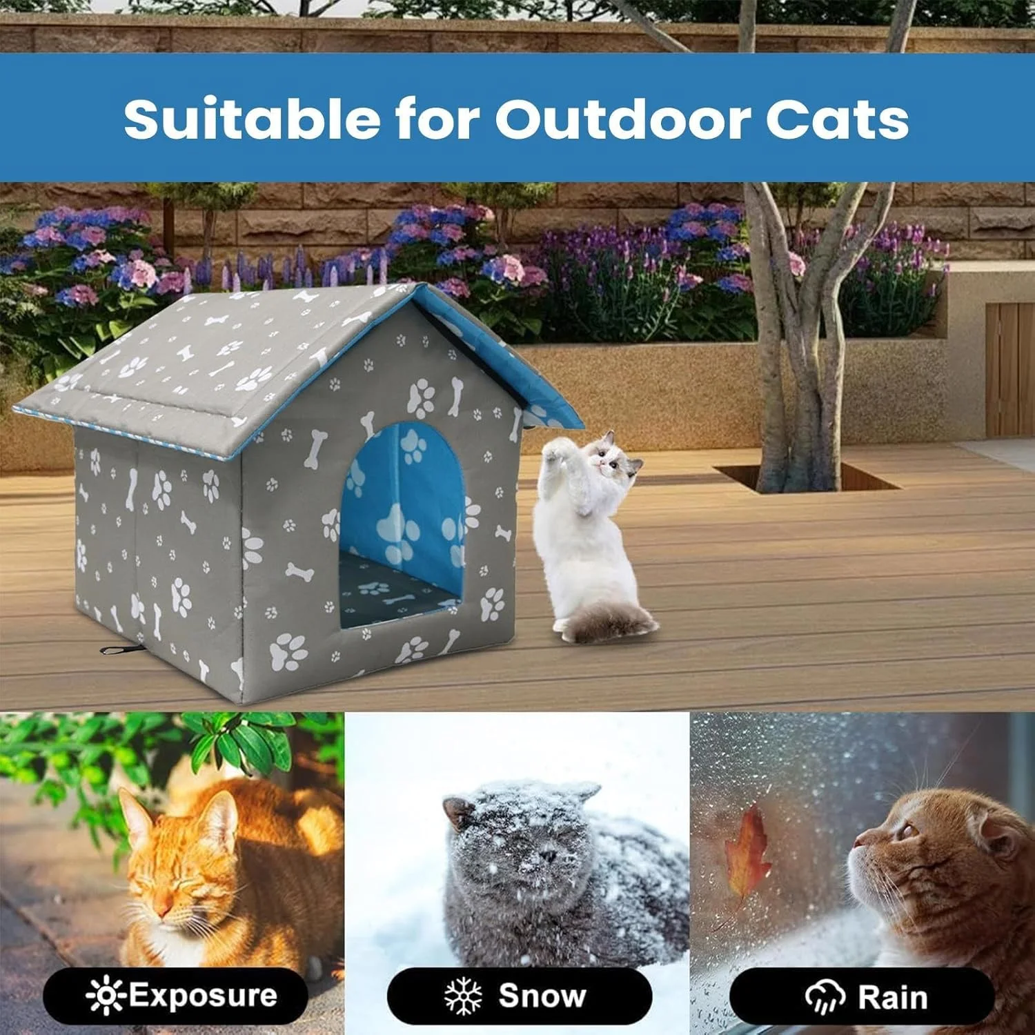 تخت خواب گربه ضد آب، مقاوم در برابر باران و سرما، لانه گرم گربه زمستانی، لوازم خواب چادر توله سگ گرم، برای هوای سرد داخلی و خارجی