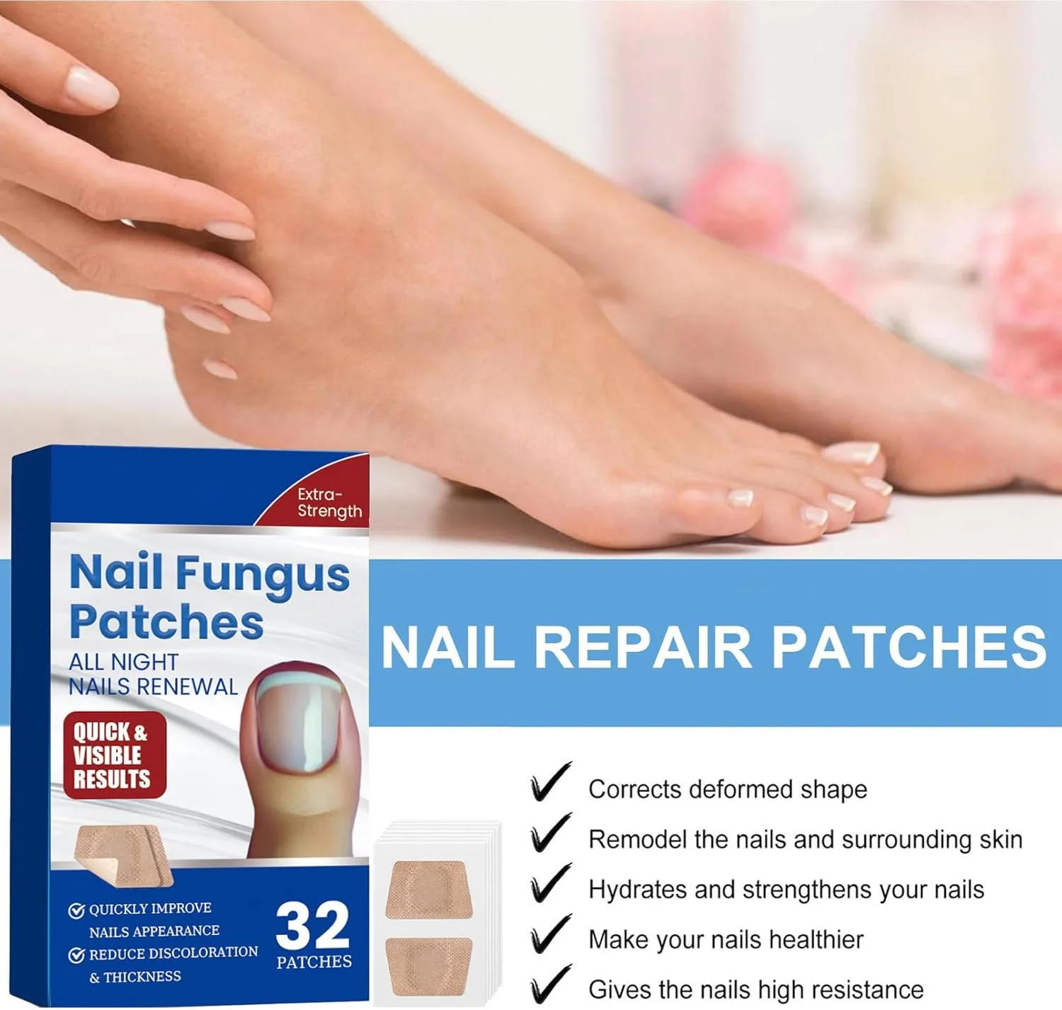 پد درمان قوی قارچ ناخن، 32 پد ترمیم ناخن برای ترمیم موثر ناخن پا، تسکین قارچ ناخن و تقویت رشد سالم، راه حل قدرتمند برای ناخن های آسیب دیده و تسکین ناراحتی پد درمان قوی قارچ ناخن، 32 پد ترمیم ناخن برای ترمیم موثر ناخن پا، تسکین قارچ ناخن و تقویت رشد سالم، راه حل قدرتمند برای ناخن های آسیب دیده و تسکین ناراحتی