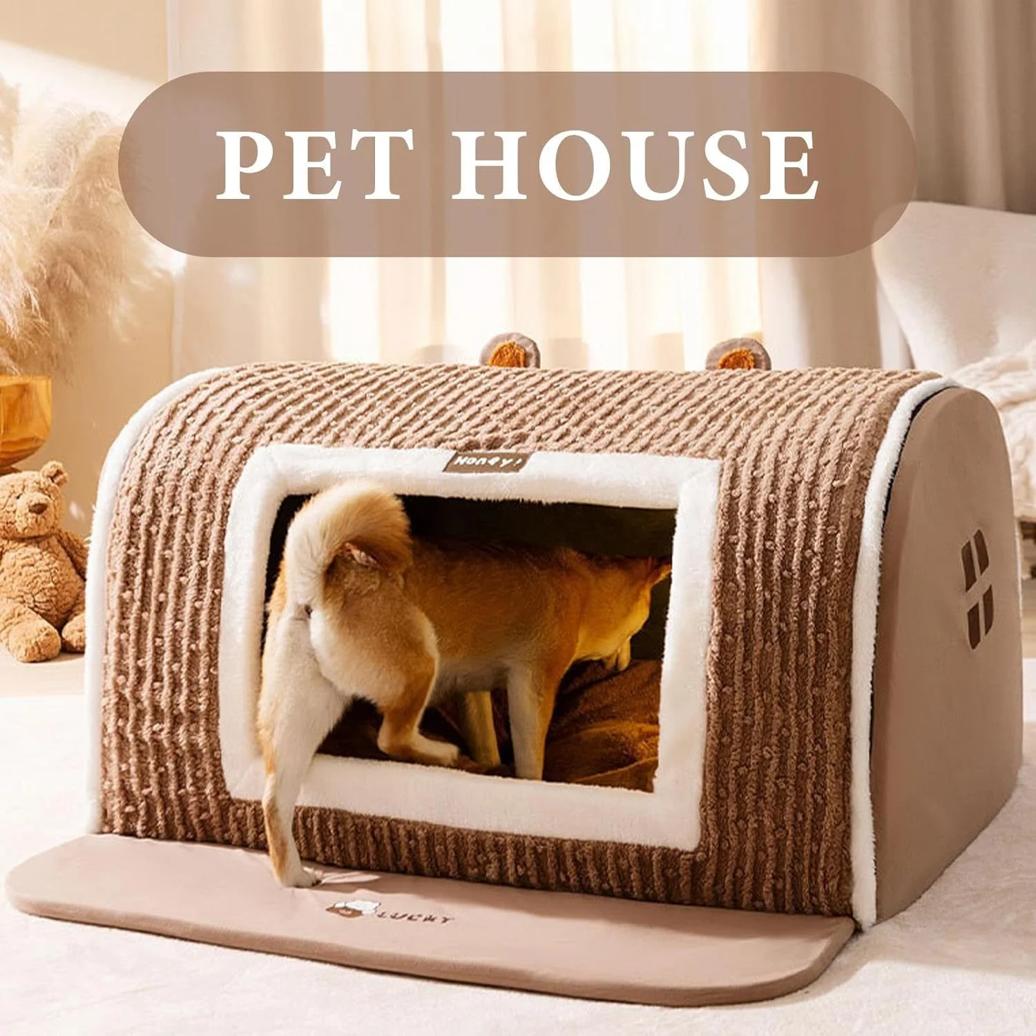 تخت غار حیوانات خانگی، لانه خواب قابل شستشو، لانه گرم گربه | برای سگ و گربه کوچک و متوسط، توله سگ، استراحت حیوانات خانگی در داخل خانه، مناسب برای زمستان، آپارتمان نشین ها