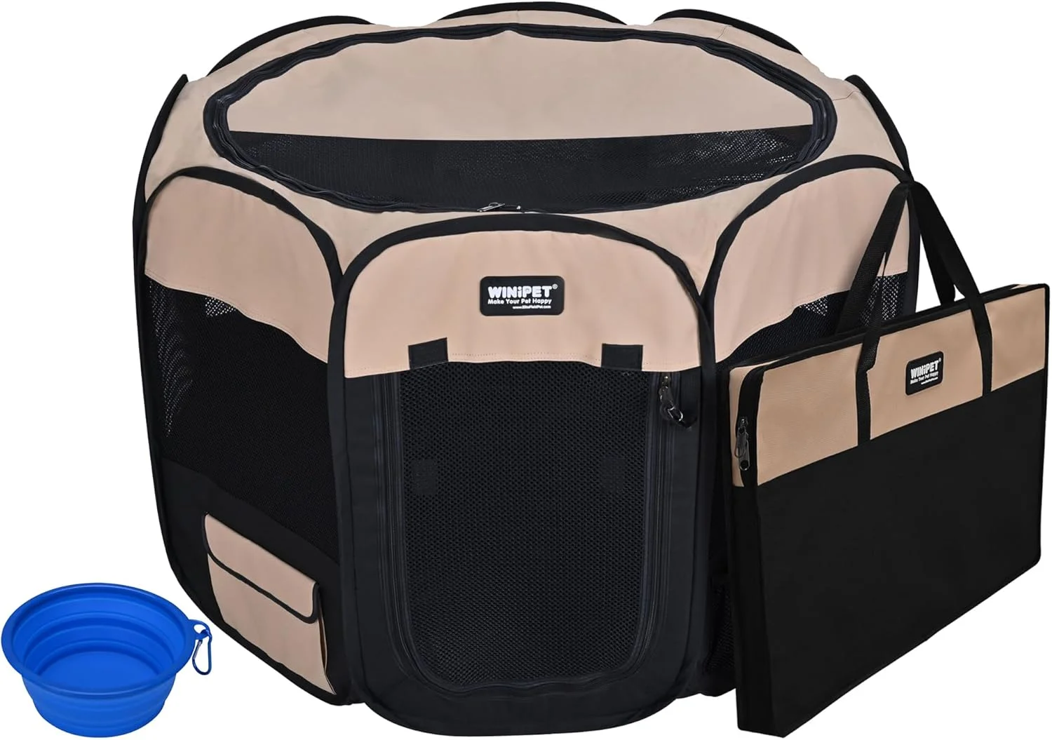 محوطه بازی تاشو نرم حیوانات خانگی 2 درب WINiPET، به همراه کیف حمل و کاسه سیلیکونی با گرید غذایی، محوطه بازی قابل حمل سگ و گربه در 10 سایز و 12 رنگ، محوطه تمرین، خانه حیوانات خانگی داخلی و خارجی