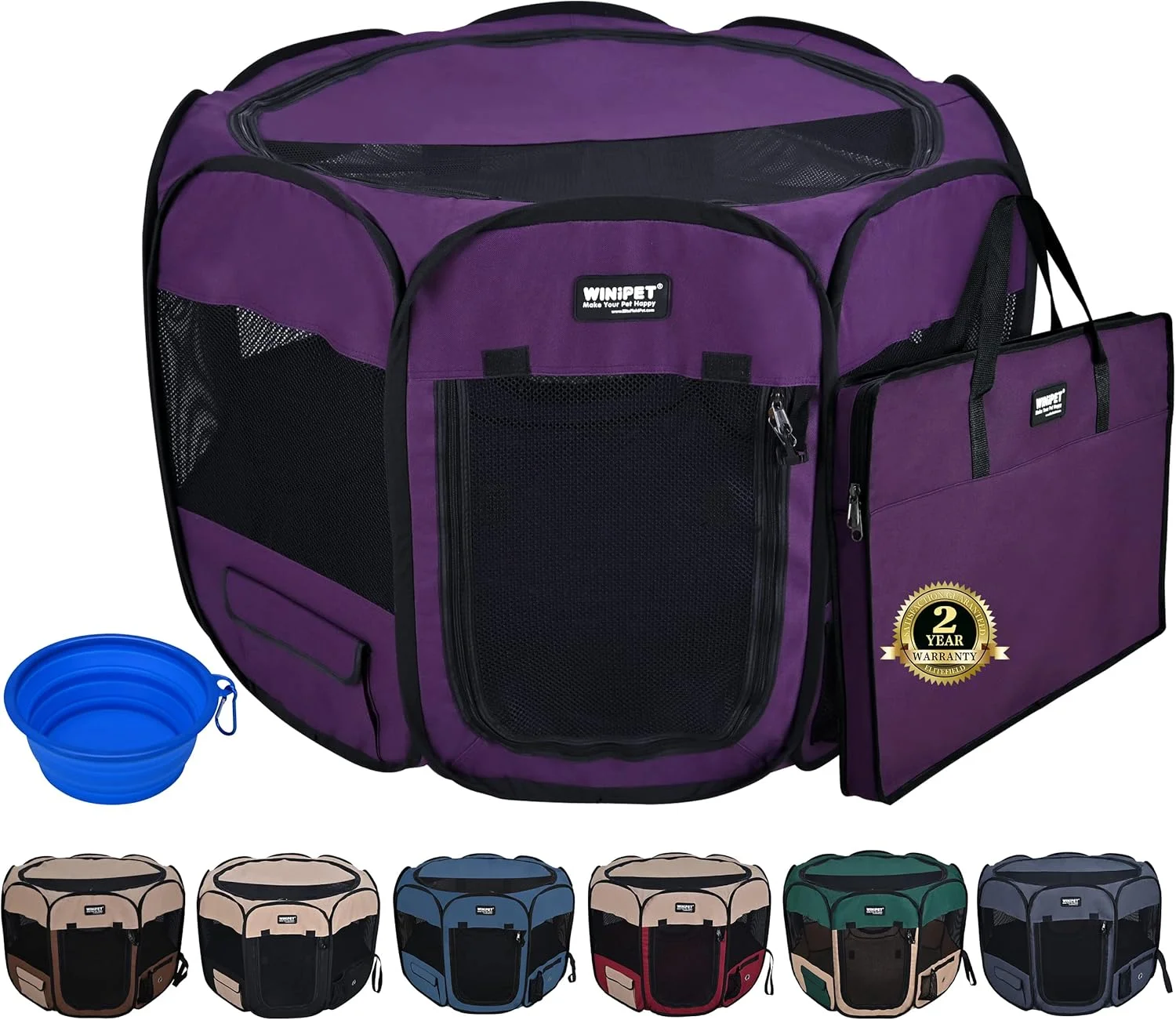 پارک بازی تاشو نرم حیوانات خانگی 2 در WINiPET، به همراه کیف حمل و کاسه سیلیکونی با گرید غذایی، پارک بازی قابل حمل سگ و گربه در 10 سایز و 12 رنگ، محوطه تمرین، خانه حیوانات خانگی داخلی و خارجی