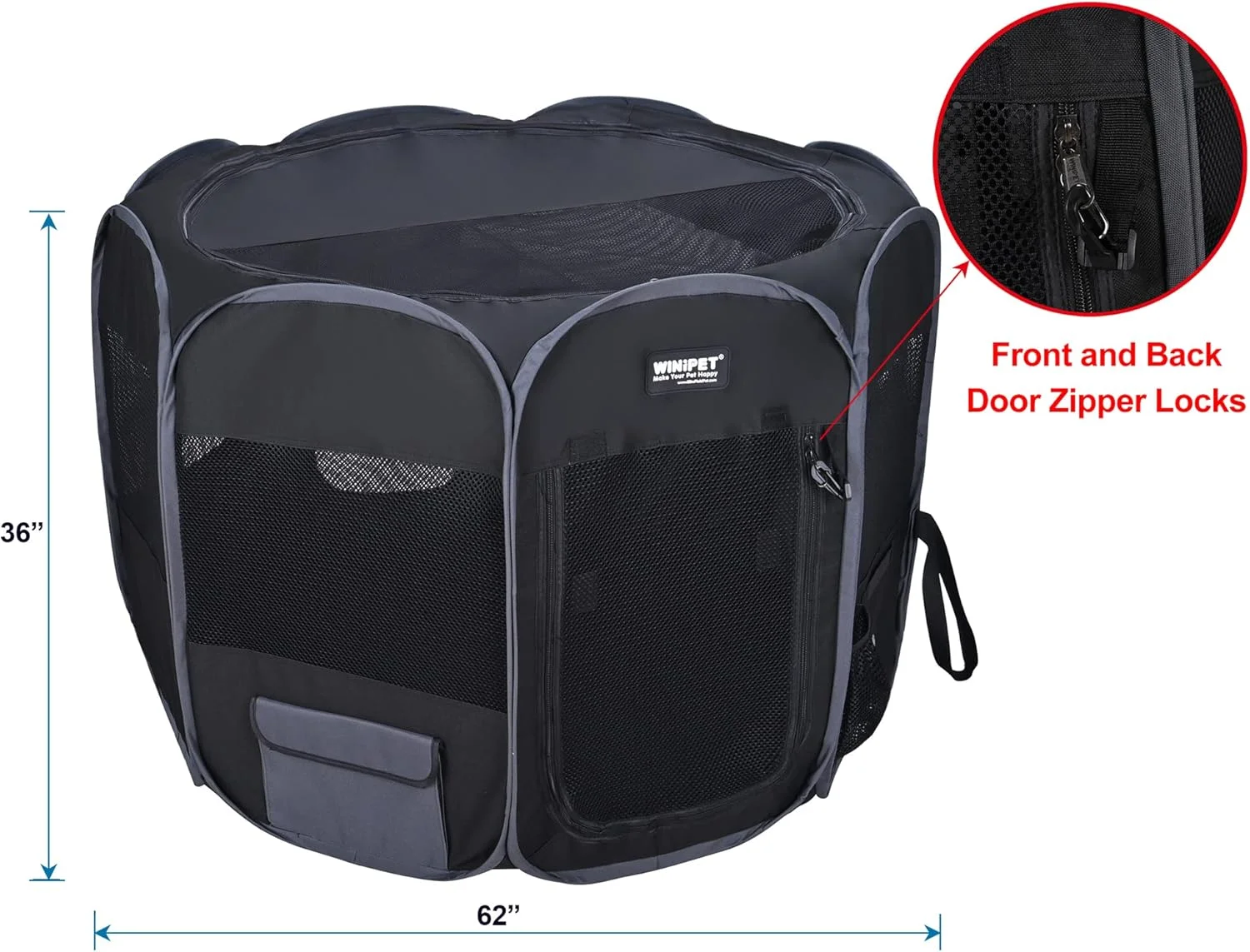 محوطه بازی تاشو نرم حیوانات خانگی دو درب WINiPET، به همراه کیف حمل و کاسه سیلیکونی با گرید غذایی، محوطه بازی قابل حمل سگ و گربه در 10 سایز و 12 رنگ، محوطه تمرین، خانه حیوانات خانگی داخلی و خارجی