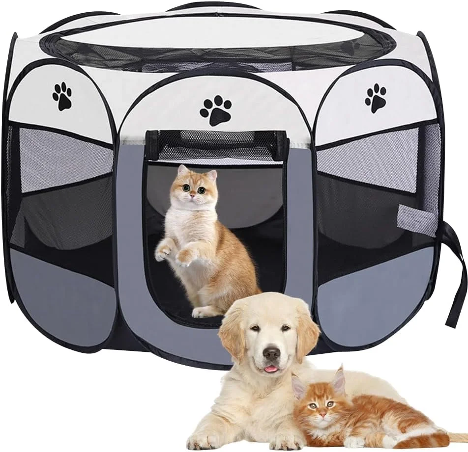 محوطه بازی تاشو سگ و توله سگ Vmxlso، ابعاد 73x73x43 سانتی متر، مناسب فضای داخلی، محفظه بازی سگ، محوطه بازی سگ برای خانه، محوطه بازی سگ برای خرگوش و گربه در فضای داخلی، مناسب مسافرت و کمپینگ در فضای باز و داخل خانه