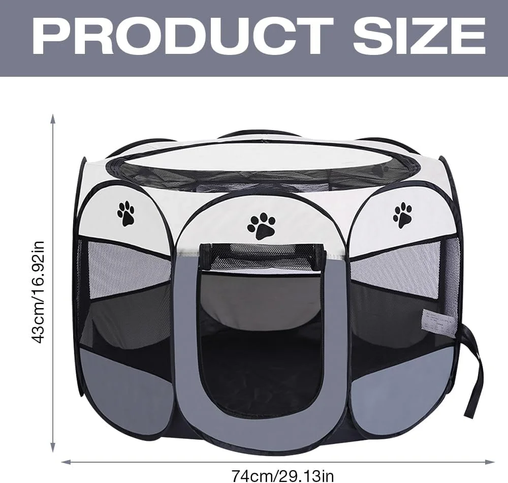 محوطه بازی تاشو سگ و توله سگ Vmxlso، ابعاد 73x73x43 سانتی متر، مناسب فضای داخلی، محفظه بازی سگ، محوطه بازی سگ برای خانه، محوطه بازی سگ برای خرگوش و گربه در فضای داخلی، مناسب مسافرت و کمپینگ در فضای باز و داخل خانه