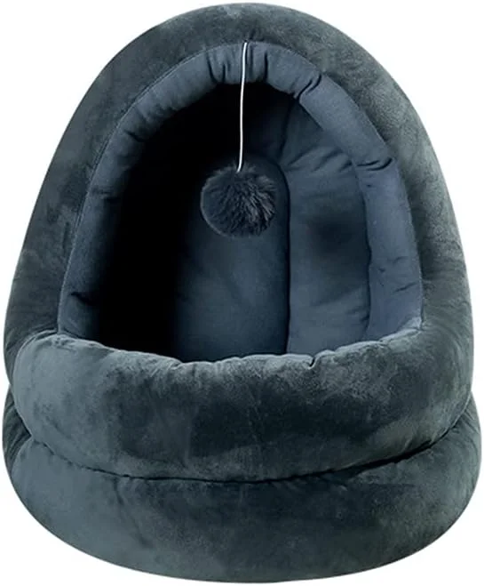 تخت خواب کوچک سگ و گربه VIZCO، سبد گربه قابل شستشو، تخت خواب گرم با بالش، تشک حیوانات خانگی قابل جابجایی، لوازم گربه (رنگ: خاکستری تیره، اندازه: 42x40x38 سانتی متر)