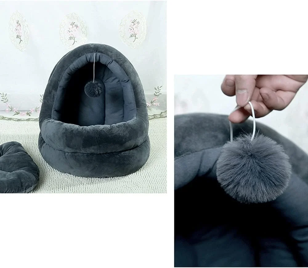 تخت خواب کوچک سگ و گربه VIZCO، سبد گربه قابل شستشو، تخت خواب گرم با بالش، تشک حیوانات خانگی قابل جابجایی، لوازم گربه (رنگ: خاکستری تیره، اندازه: 42x40x38 سانتی متر)