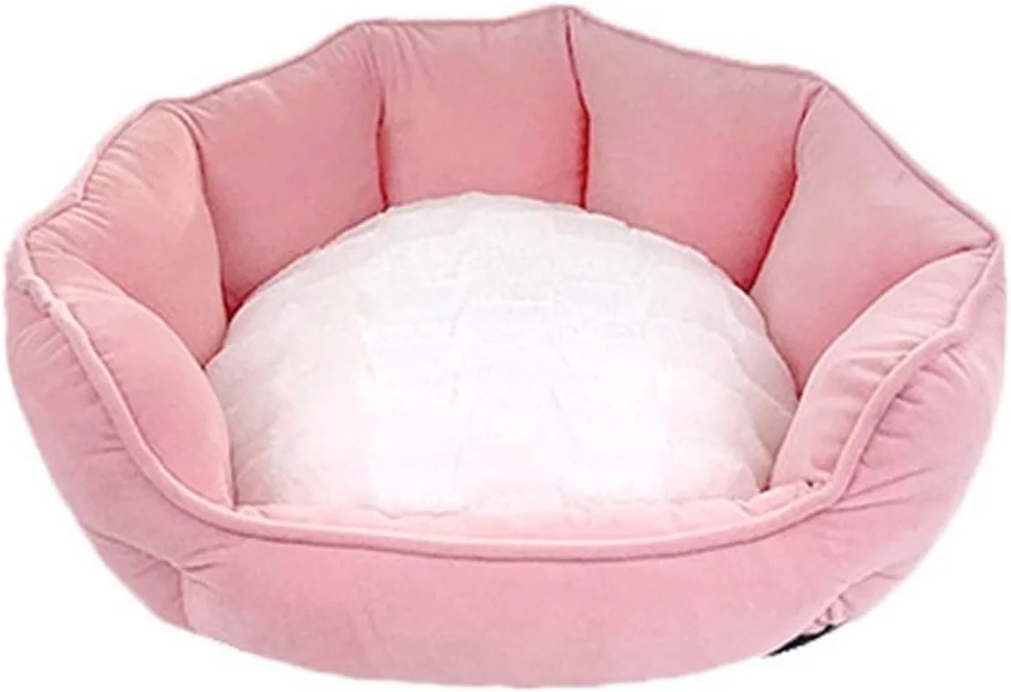 تخت خواب کوچک سگ VIZCO، تشک نرم و بسیار زیبا، تخت خواب گربه ای مدل صدف مروارید، خانه زمستانی برای لوازم جانبی حیوانات خانگی گرم، پنبه ای و راحت (رنگ: صورتی)