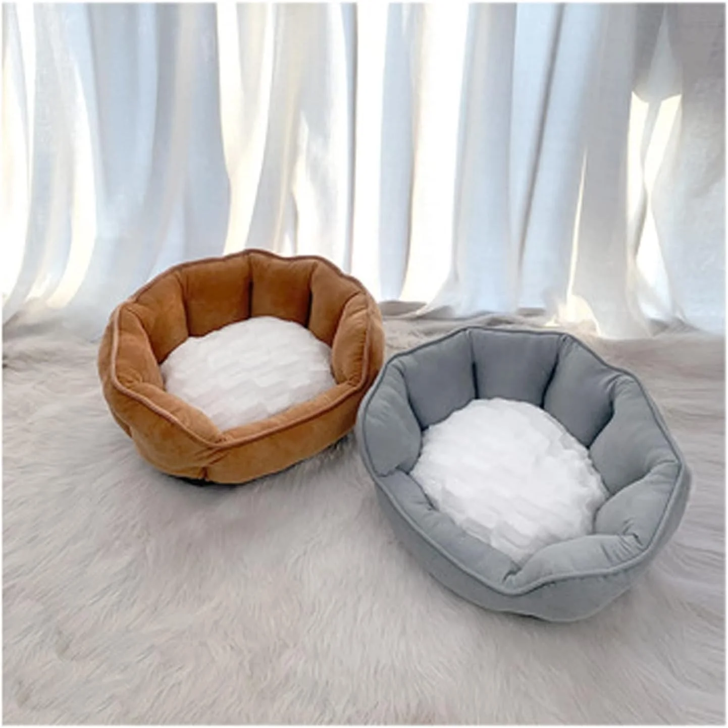 تخت خواب کوچک سگ VIZCO، تشک نرم و بسیار زیبا، تخت خواب گربه ای مدل صدف مروارید، خانه زمستانی برای لوازم جانبی حیوانات خانگی گرم، پنبه ای و راحت (رنگ: صورتی)