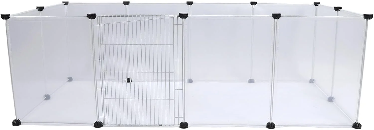 حصار حیوانات خانگی Vomeko، مونتاژ آسان قابل حمل پلاستیکی شفاف محوطه سگ و گربه، حیوانات کوچک، حصار قفس توله سگ، برای حیوانات خانگی کوچک و متوسط ​​(12 قطعه S)
