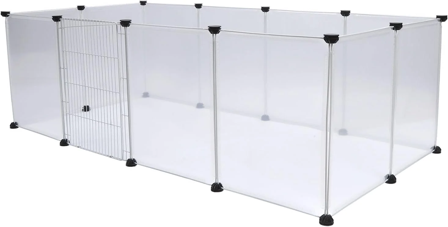 حصار حیوانات خانگی Vomeko، مونتاژ آسان قابل حمل پلاستیکی شفاف محوطه سگ و گربه، حیوانات کوچک، حصار قفس توله سگ، برای حیوانات خانگی کوچک و متوسط ​​(12 قطعه S)